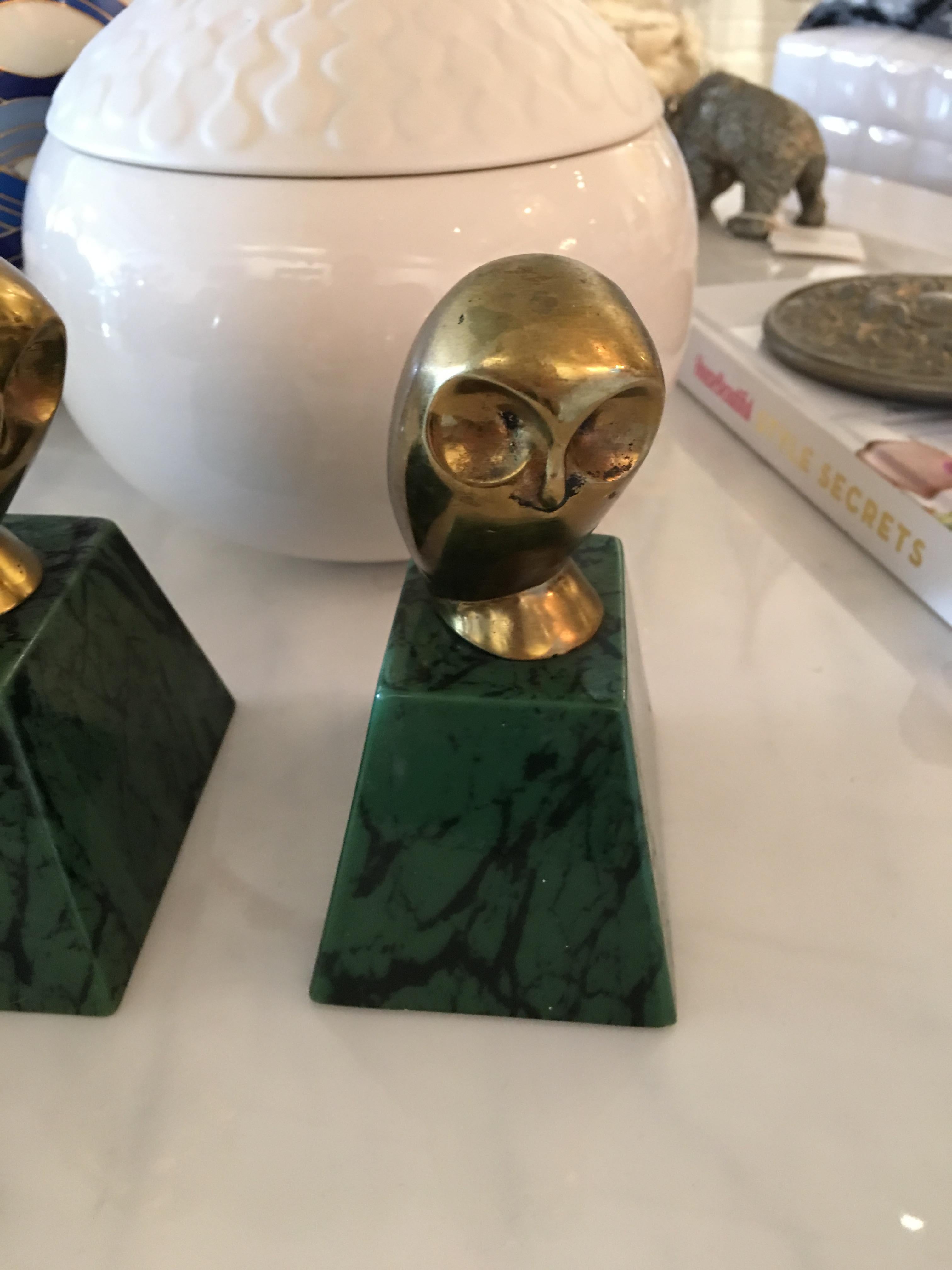 North American Vintage Brass Owl Book Ends For Sale