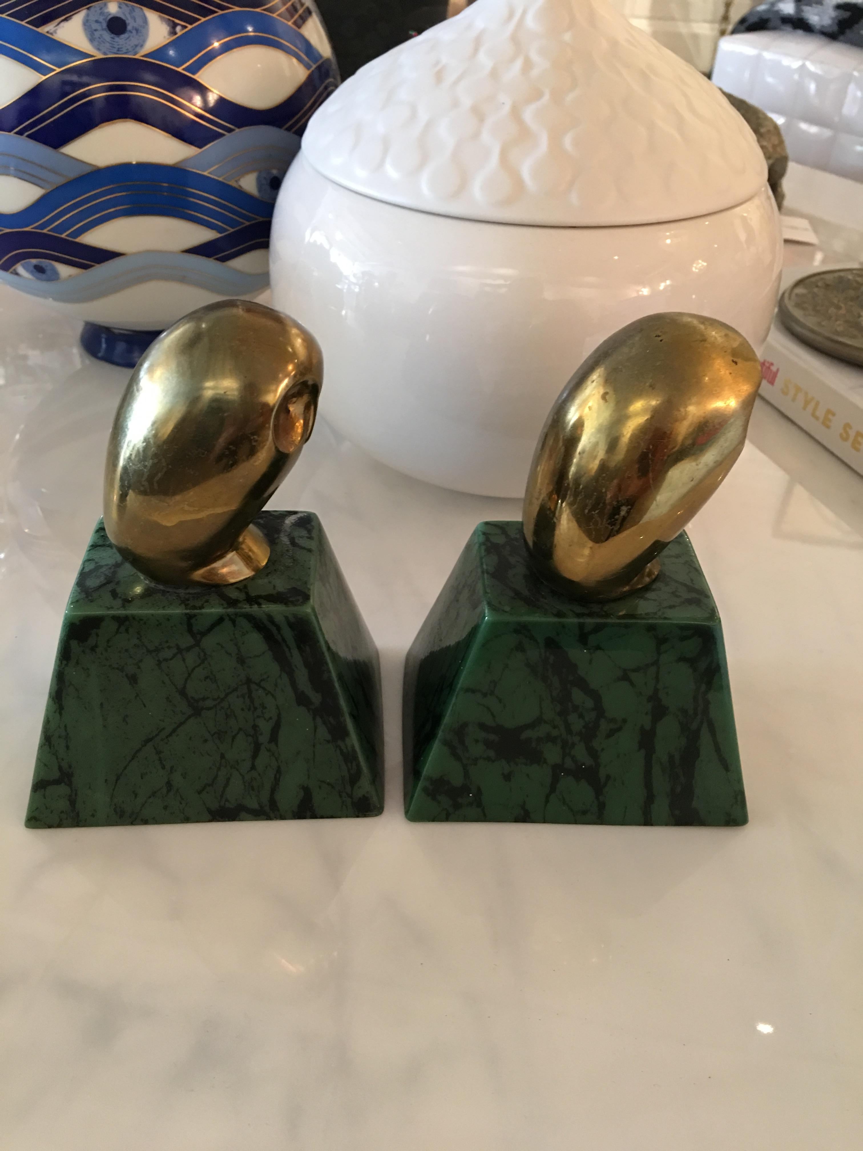Mid-20th Century Vintage Brass Owl Book Ends For Sale