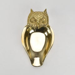 Vintage Brass Owl Vide Poche Jewelry Dish Mid Century Modern Design