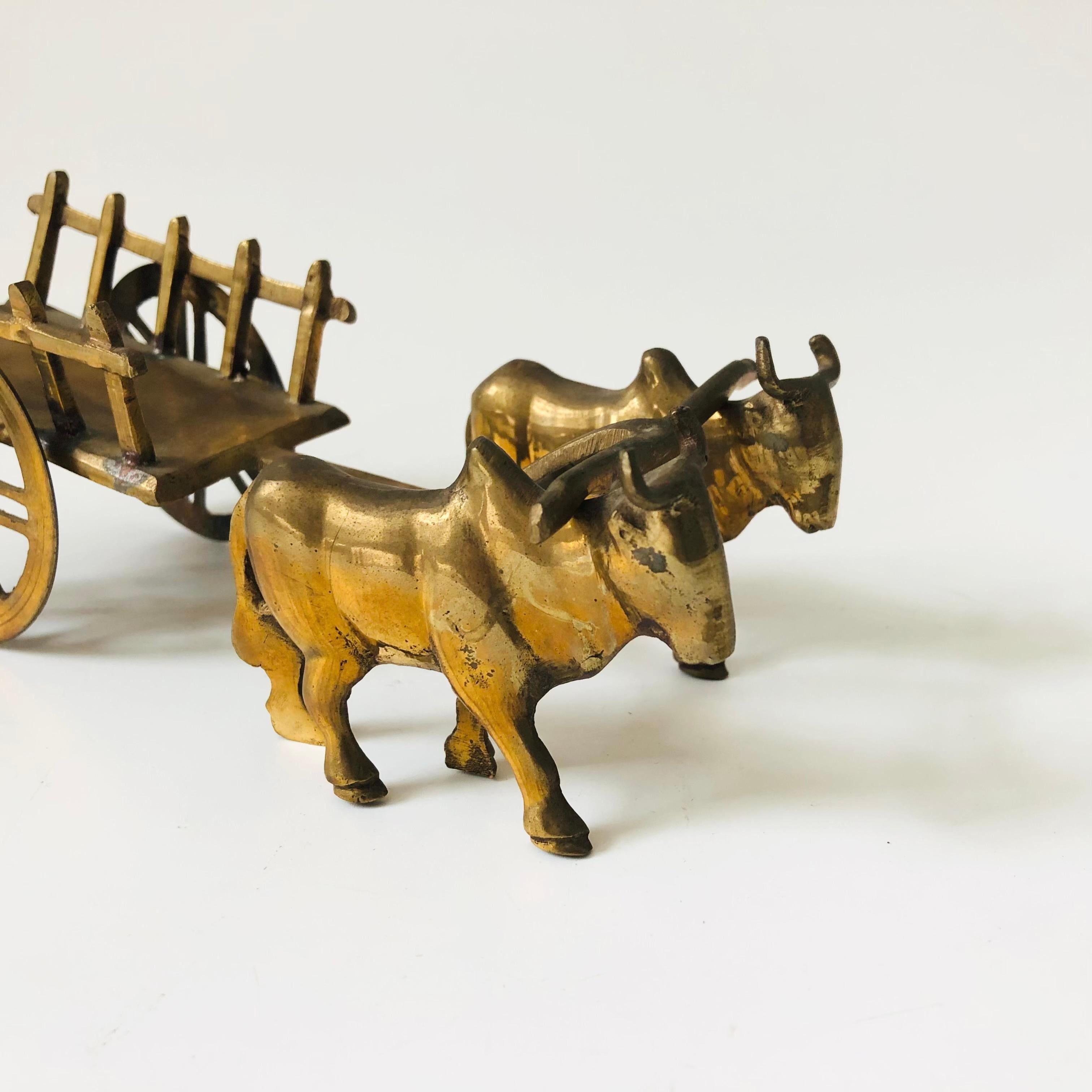 20th Century Vintage Brass Oxen Cart For Sale