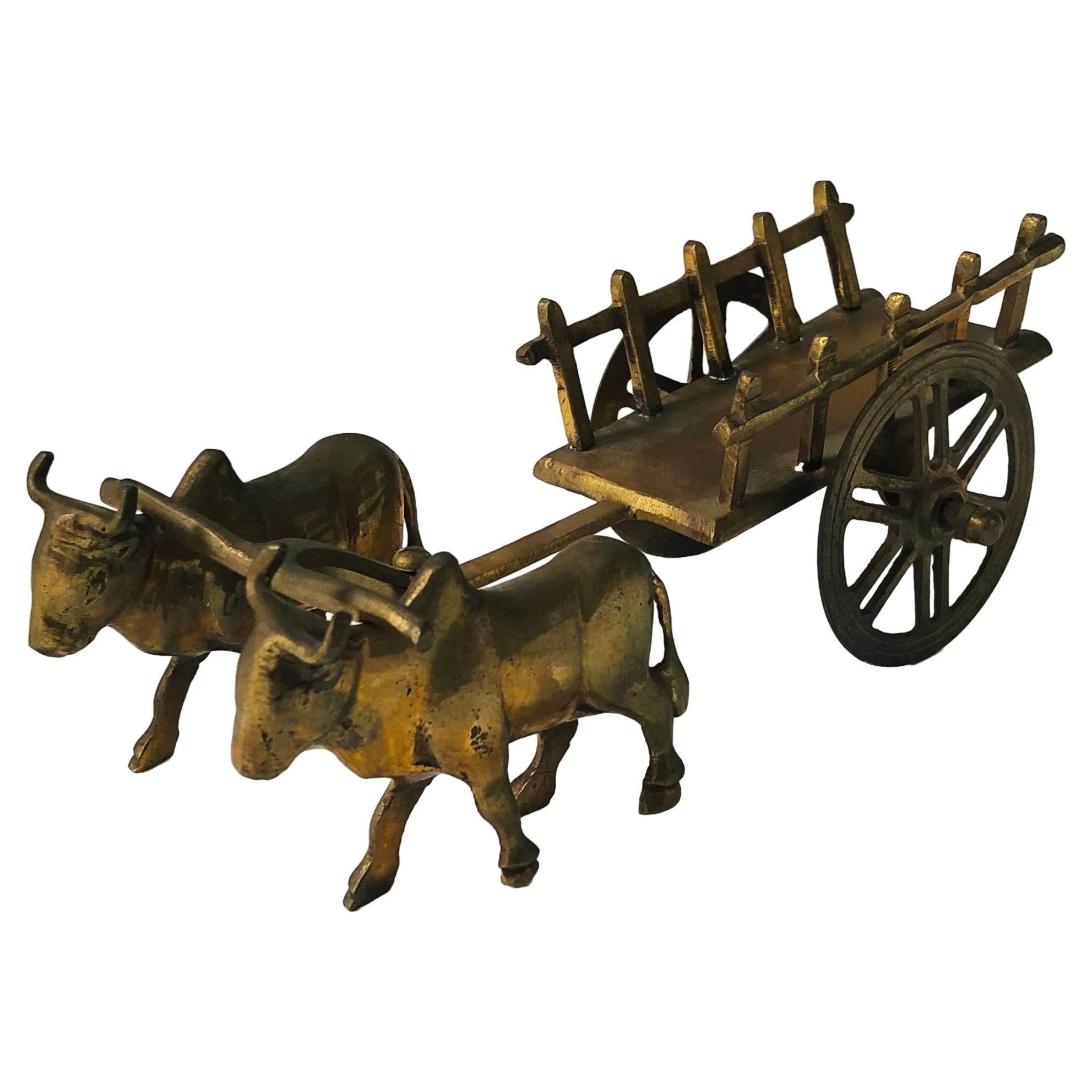 Vintage Brass Oxen Cart For Sale