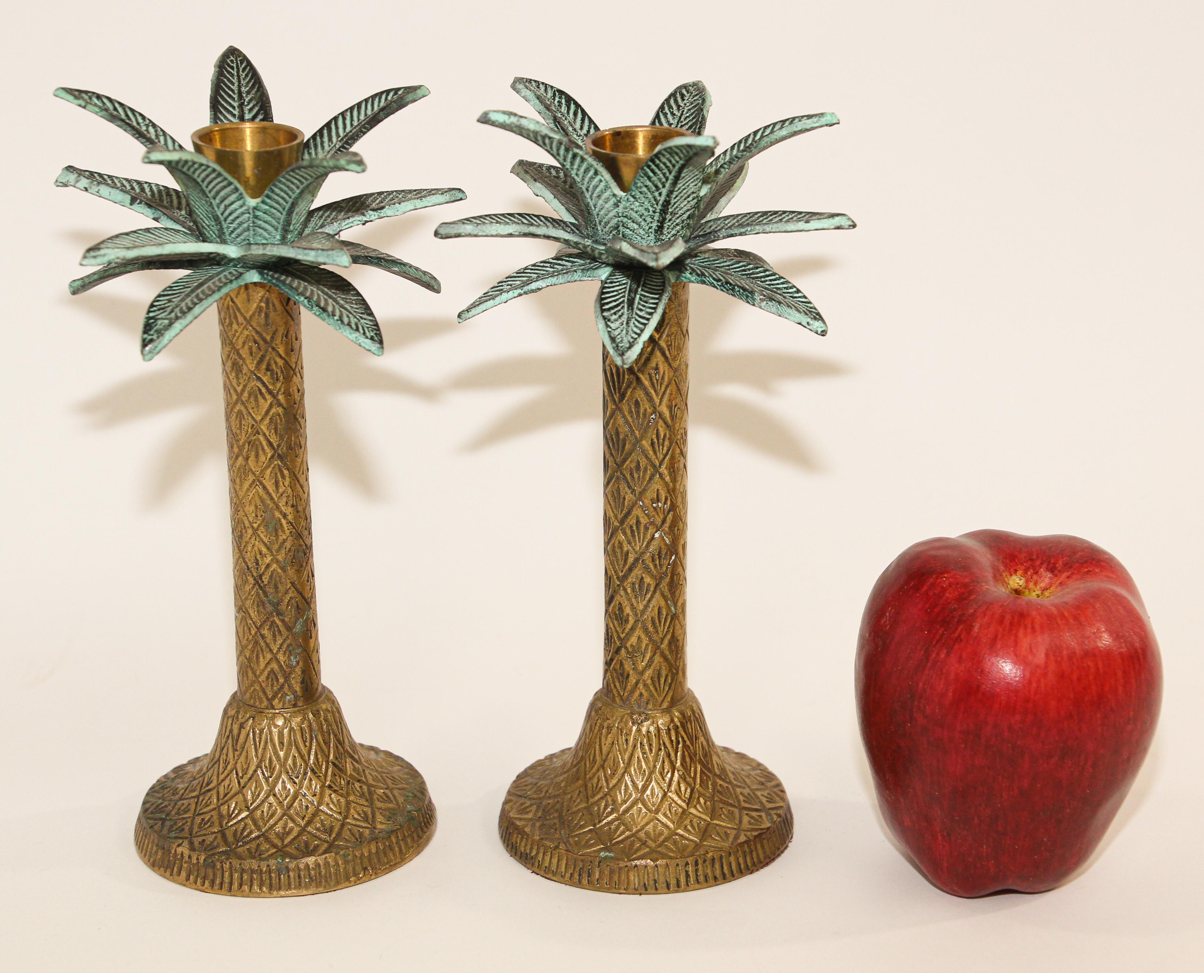 Vintage Brass Palm Tree Candlestick Holders a Pair 1