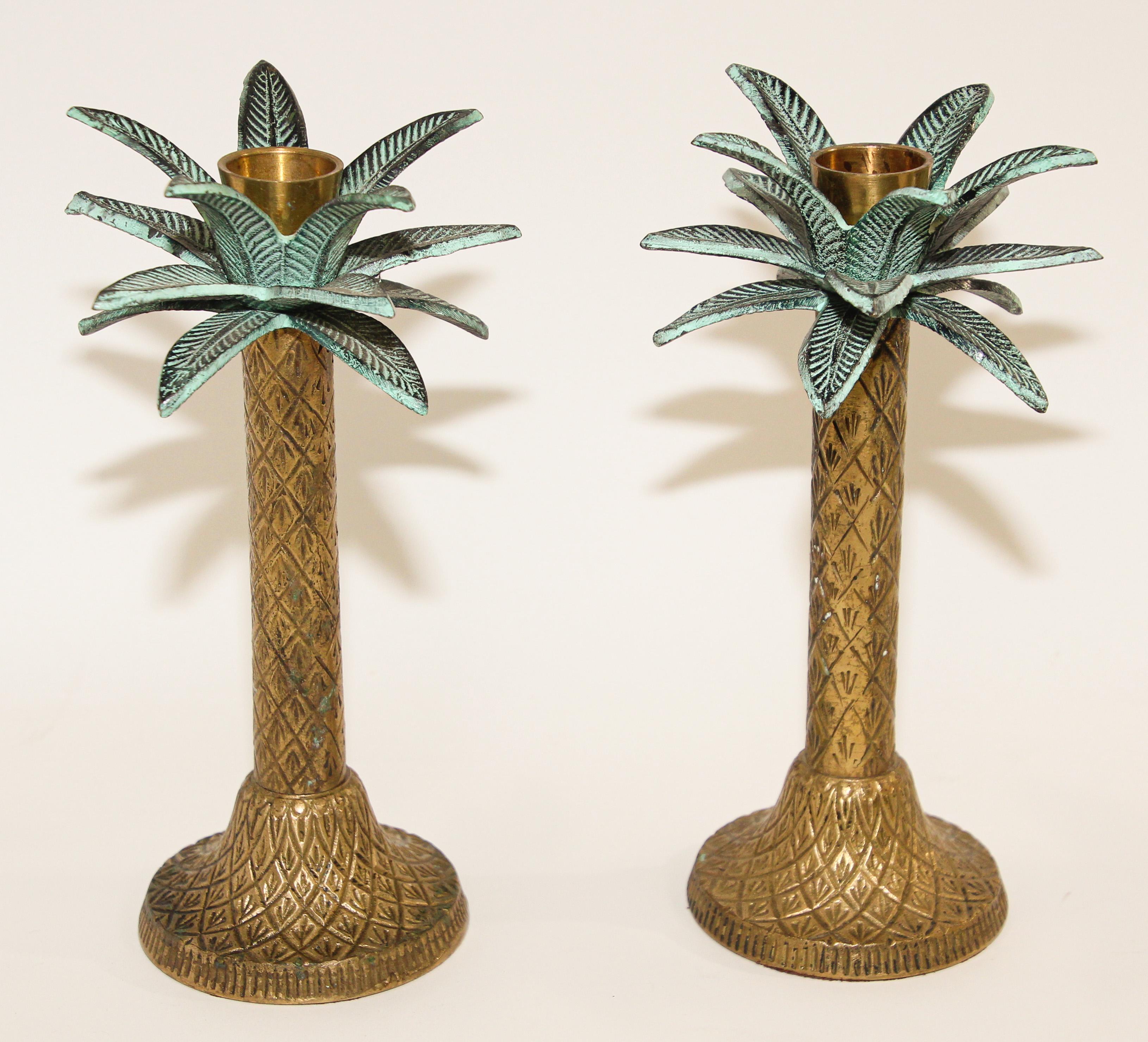 Vintage Brass Palm Tree Candlestick Holders a Pair 2