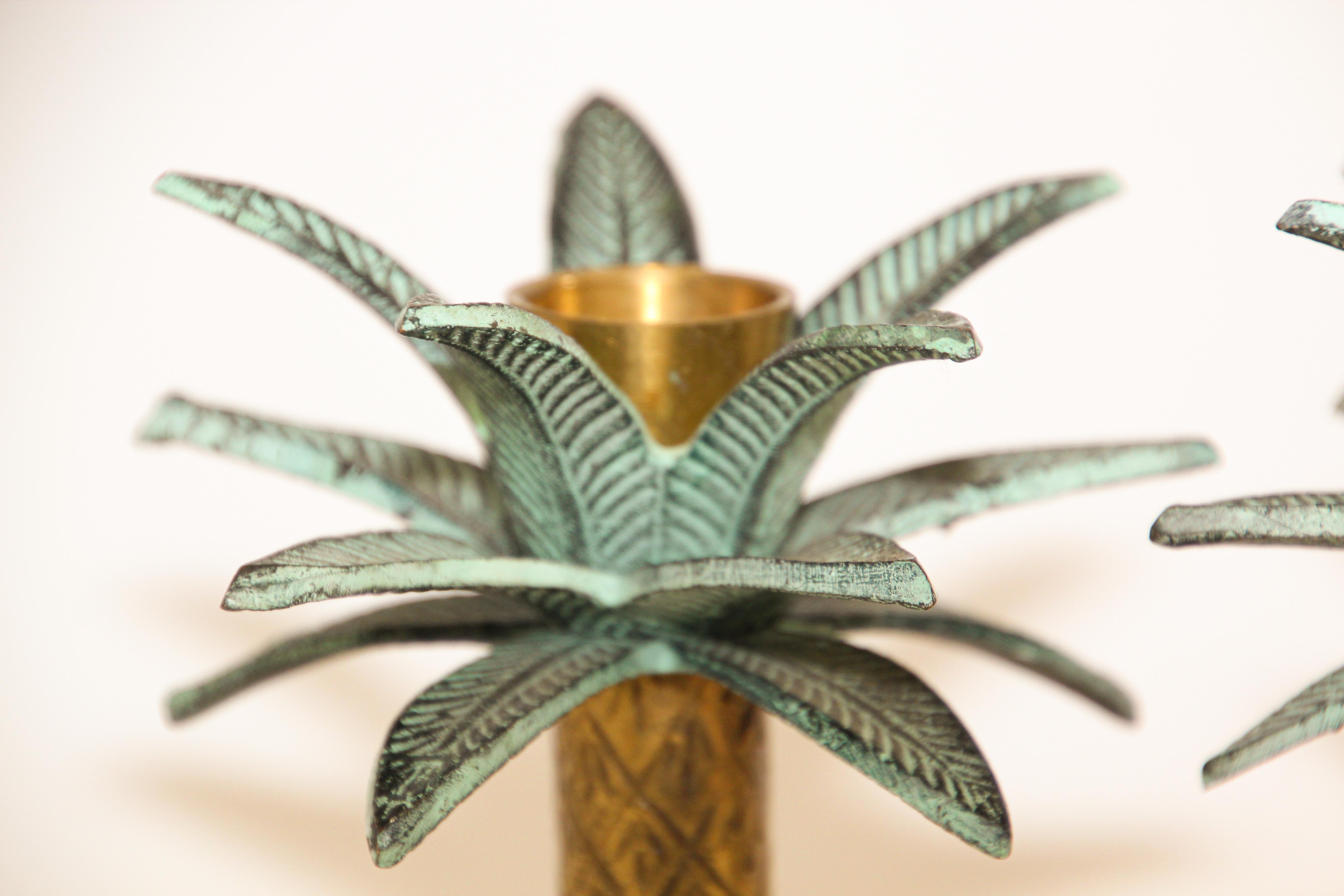 Vintage Brass Palm Tree Candlestick Holders a Pair In Good Condition In North Hollywood, CA