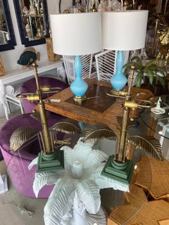 Vintage Brass Palm Tree Leaf Leaves Tropical Table Lamps