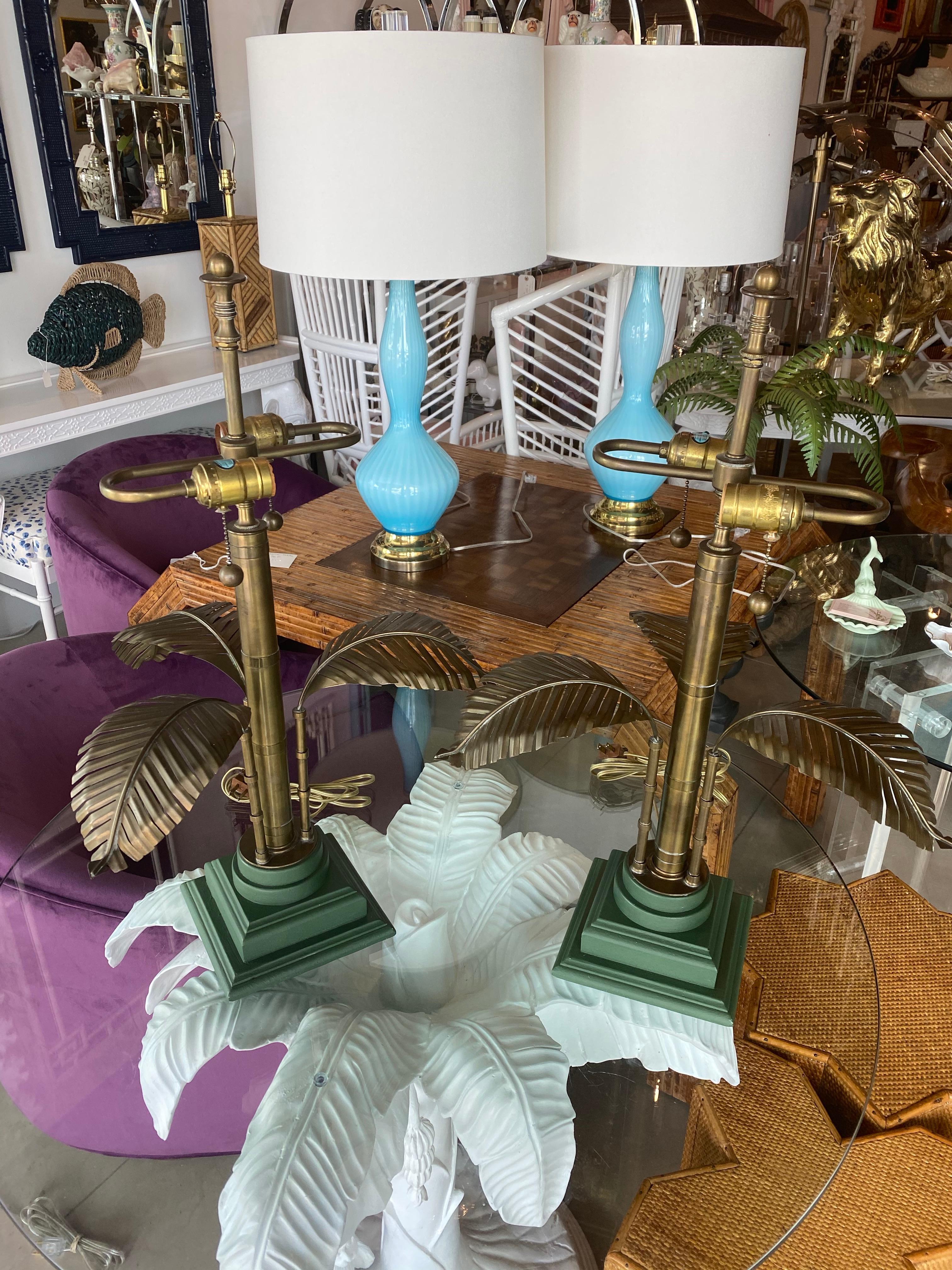 Vintage Brass Palm Tree Leaf Leaves Tropical Table Lamps 1