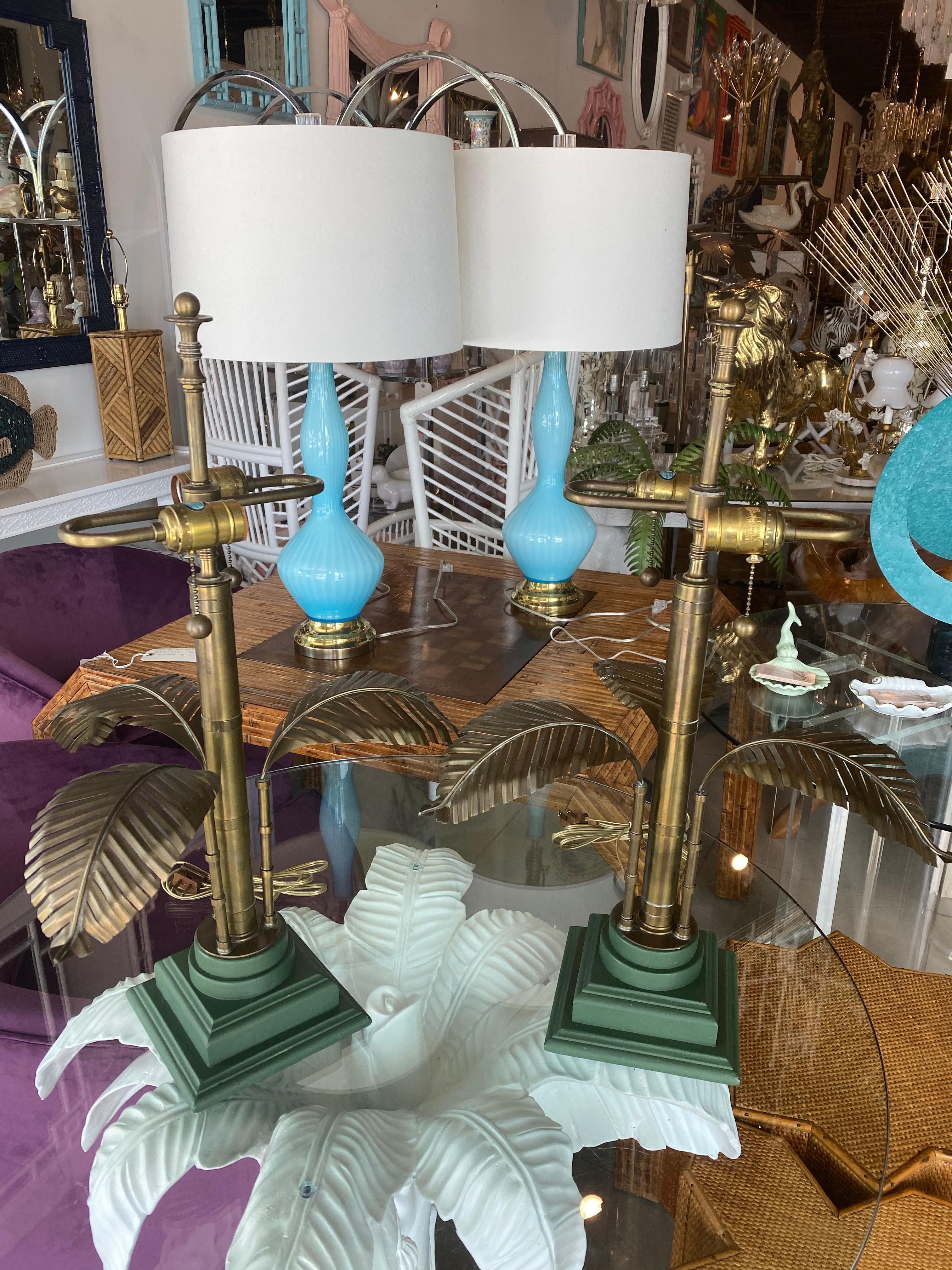 Vintage Brass Palm Tree Leaf Leaves Tropical Table Lamps 3