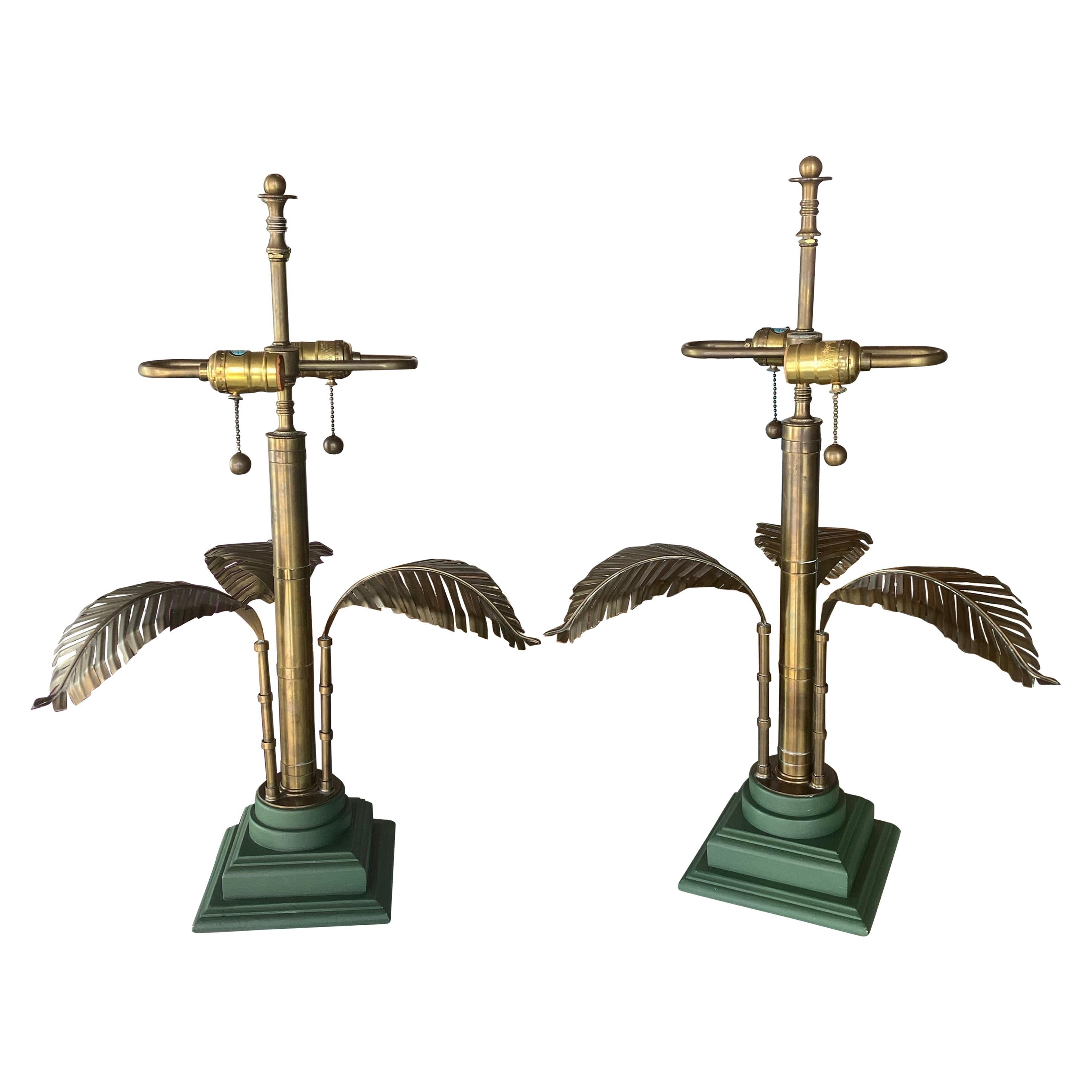 Vintage Brass Palm Tree Leaf Leaves Tropical Table Lamps