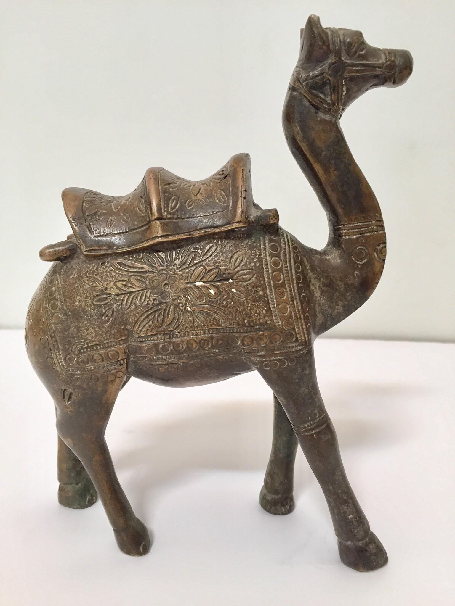 Moorish Vintage Brass Patinated Standing Camel Sculpture