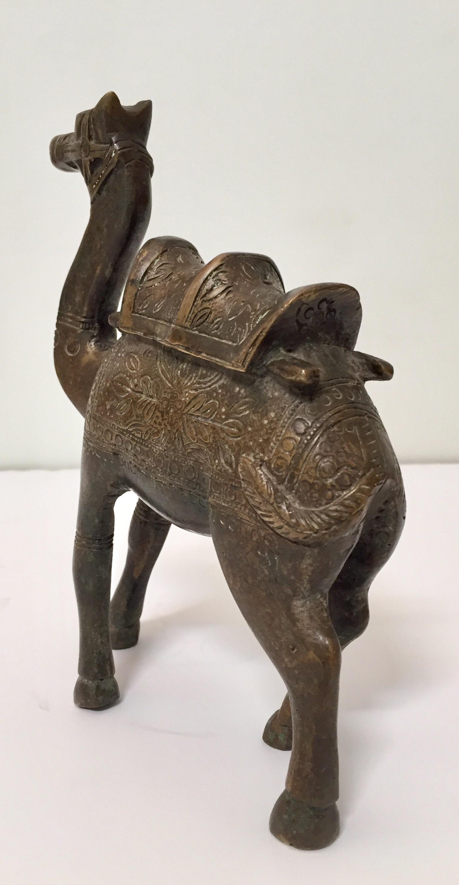 Cast Vintage Brass Patinated Standing Camel Sculpture