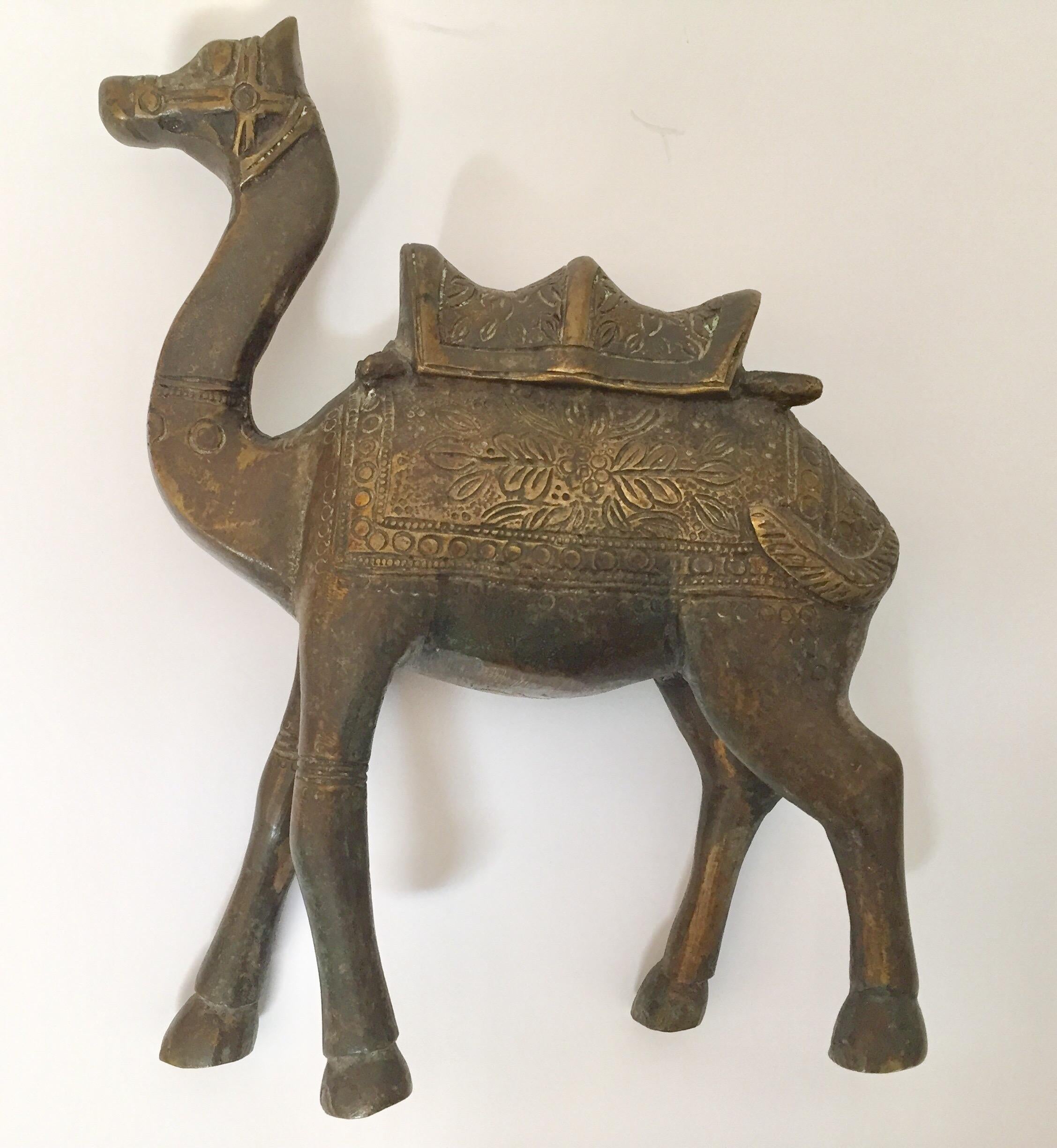 20th Century Vintage Brass Patinated Standing Camel Sculpture