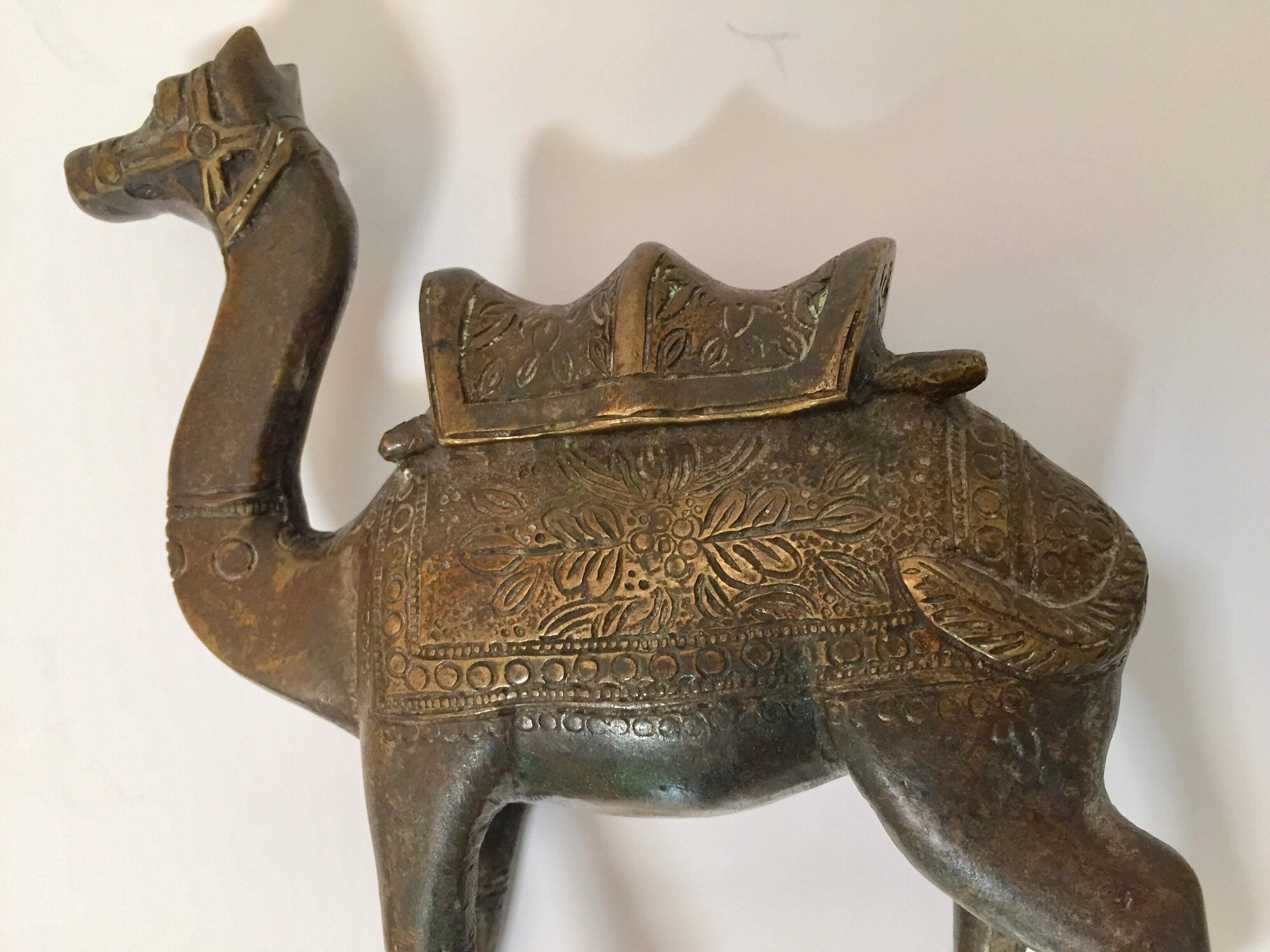 Metal Vintage Brass Patinated Standing Camel Sculpture