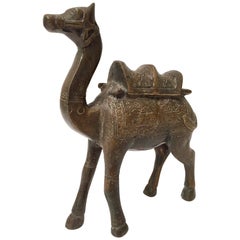 Vintage Brass Patinated Standing Camel Sculpture