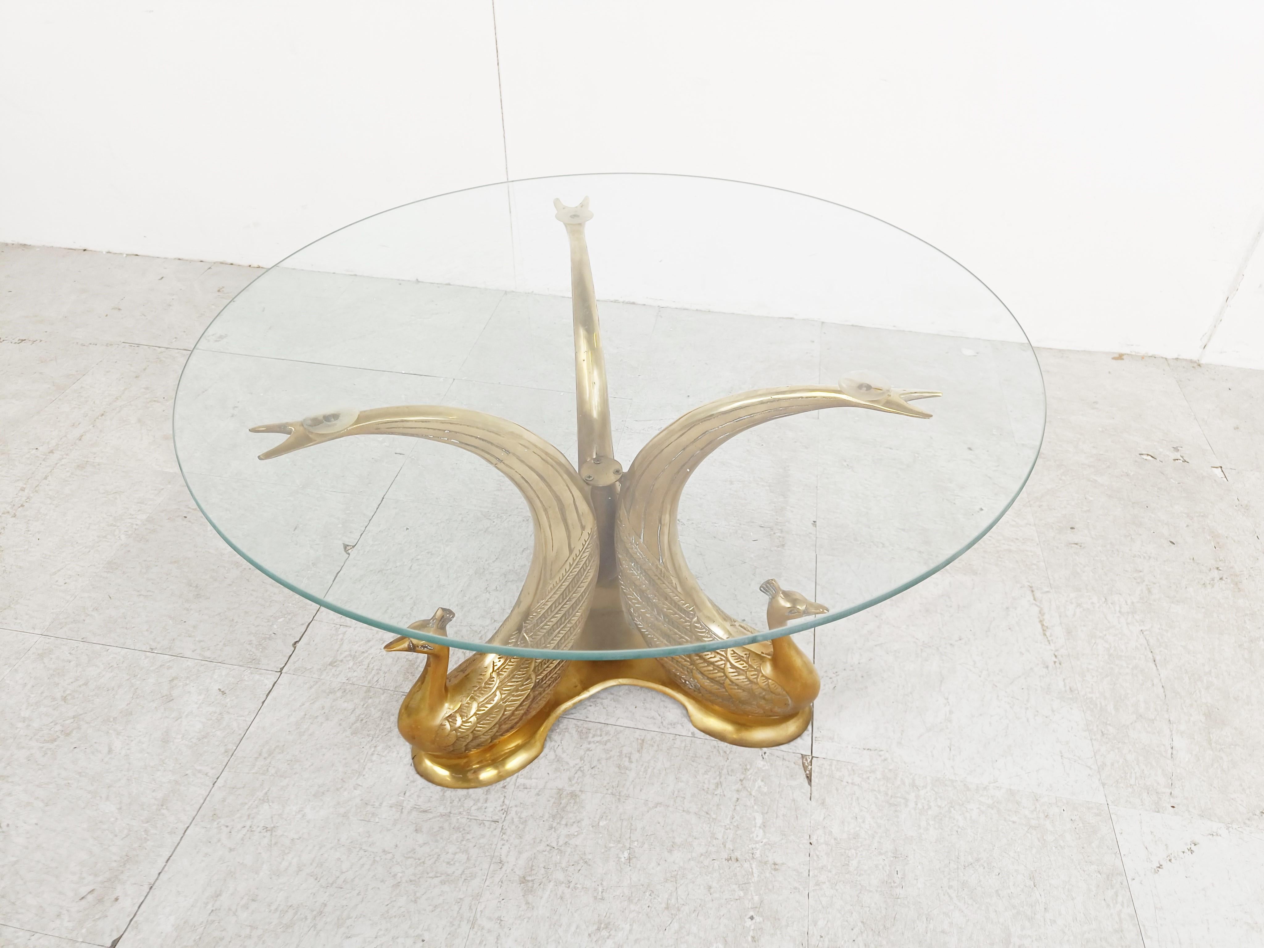 Hollywood Regency Vintage brass peacock coffee table, 1970s For Sale