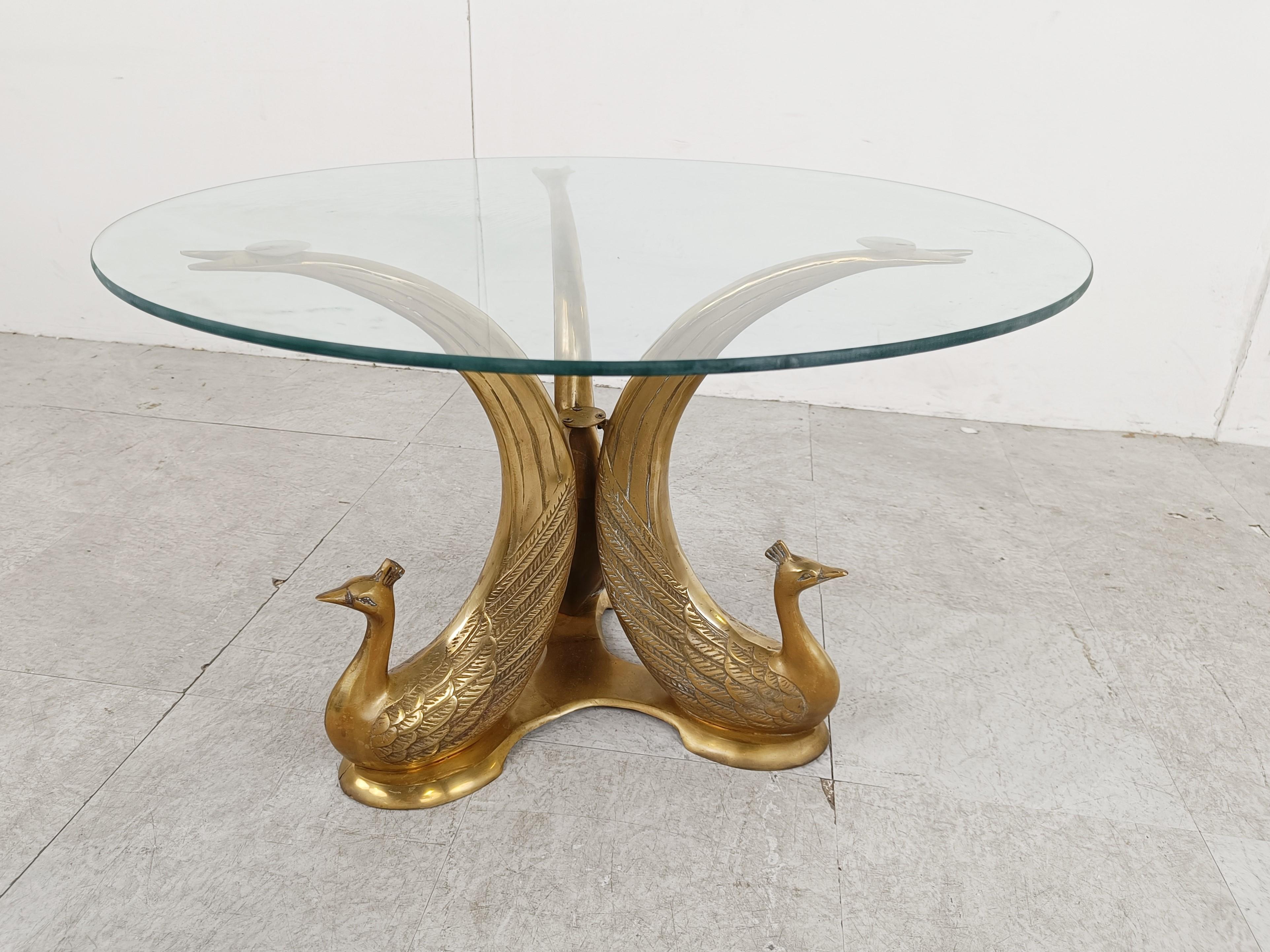 Belgian Vintage brass peacock coffee table, 1970s For Sale