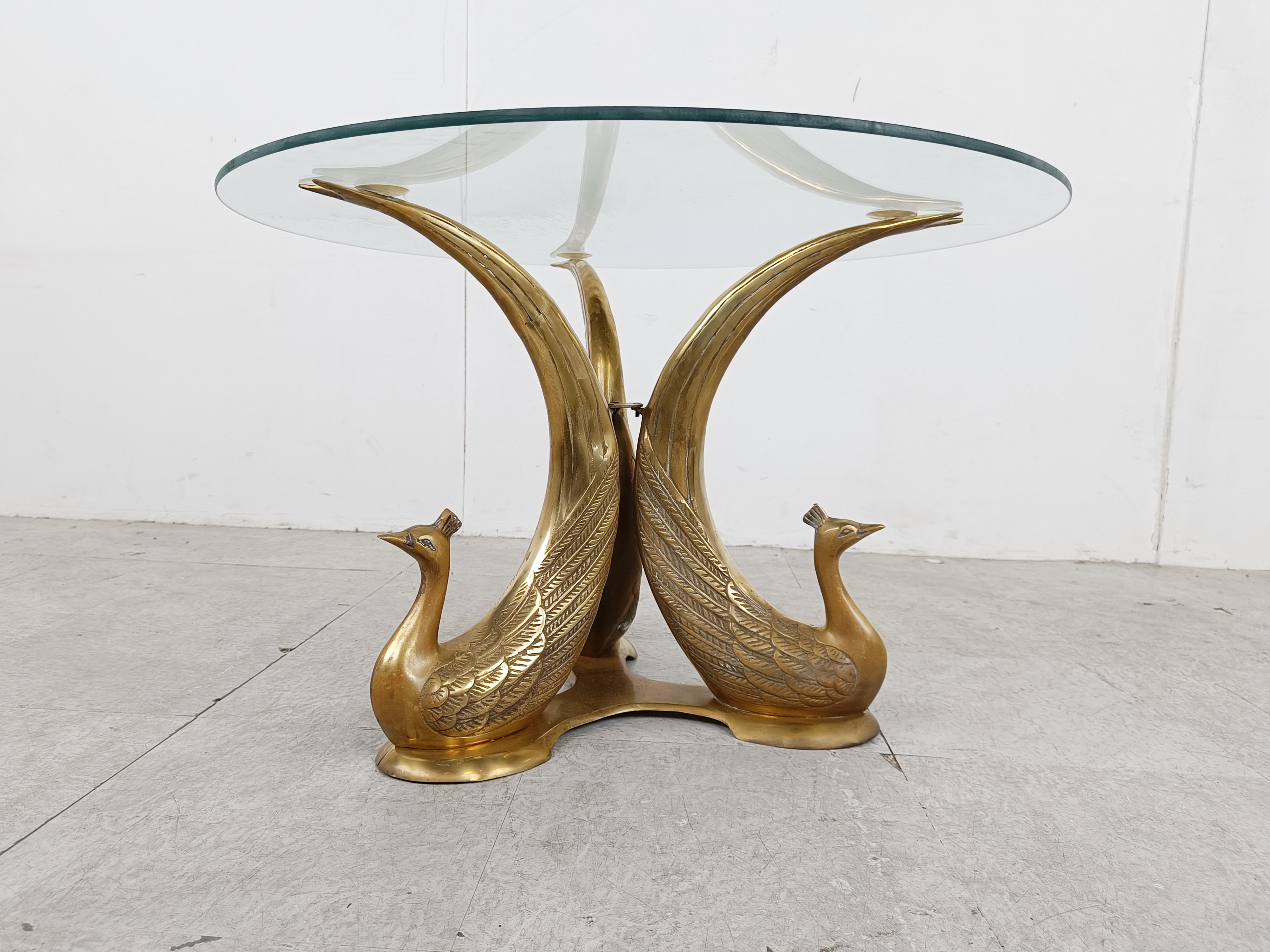 Vintage brass peacock coffee table, 1970s In Good Condition For Sale In HEVERLEE, BE