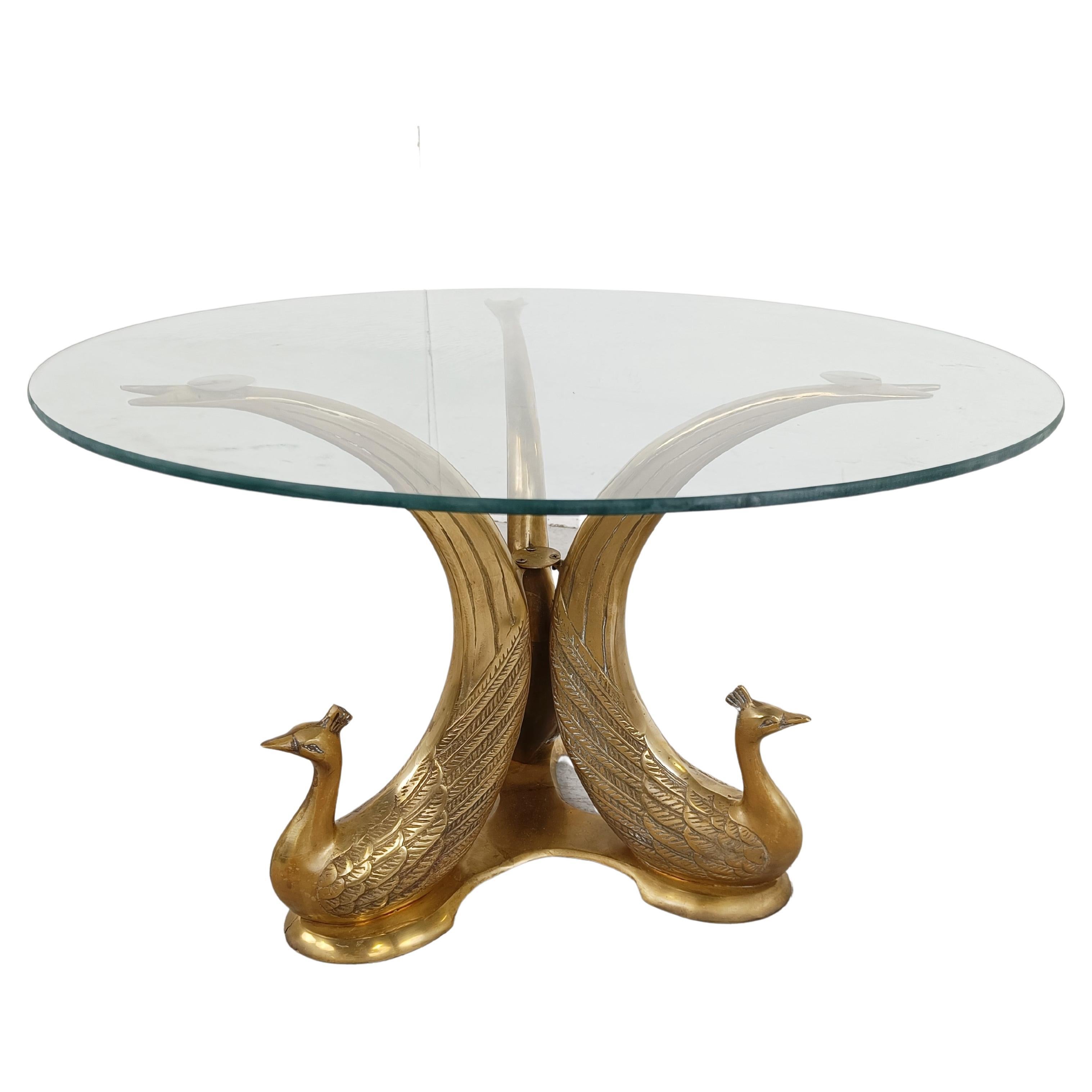 Vintage brass peacock coffee table, 1970s For Sale