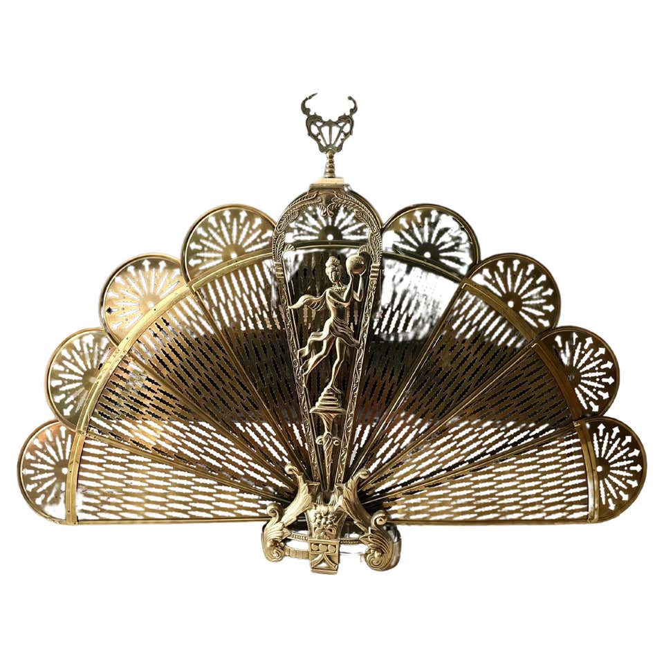 Vintage 1920s Victorian-Style Brass Peacock Cameo Folding Fireplace Fan ...