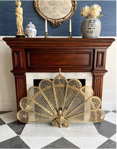 Vintage Brass Peacock Style Gargoyle Folding Fireplace Screen
