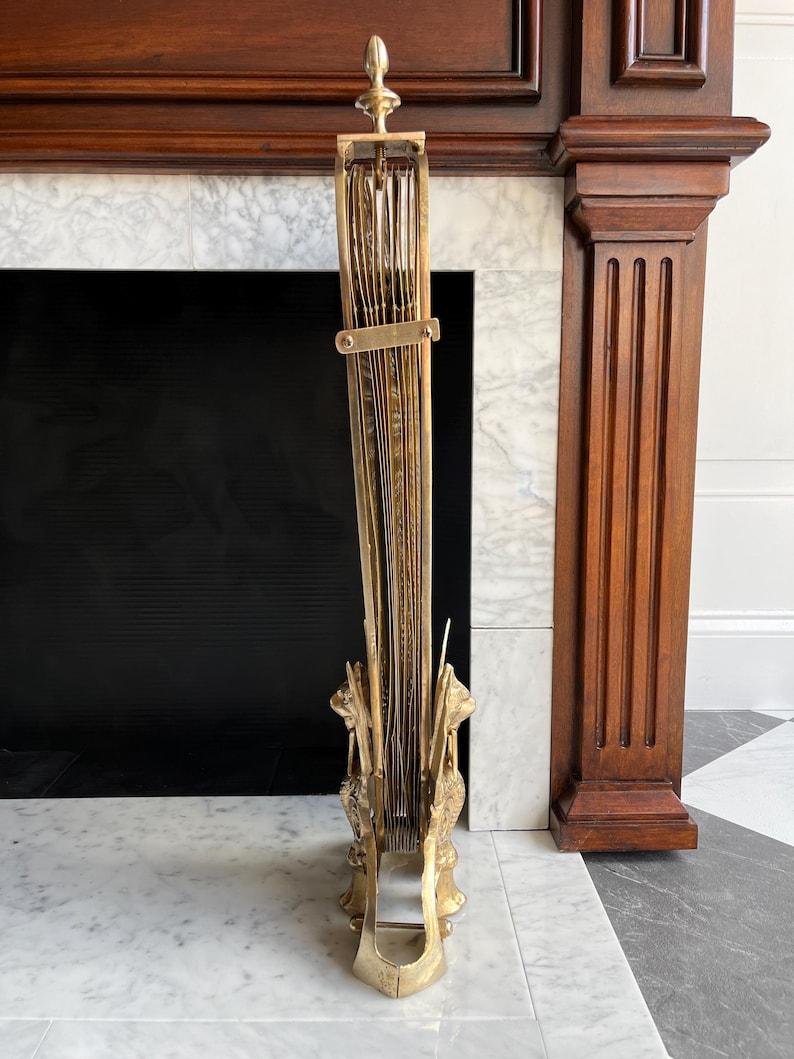 Vintage Brass Peacock Style Gargoyle Folding Fireplace Screen For Sale ...