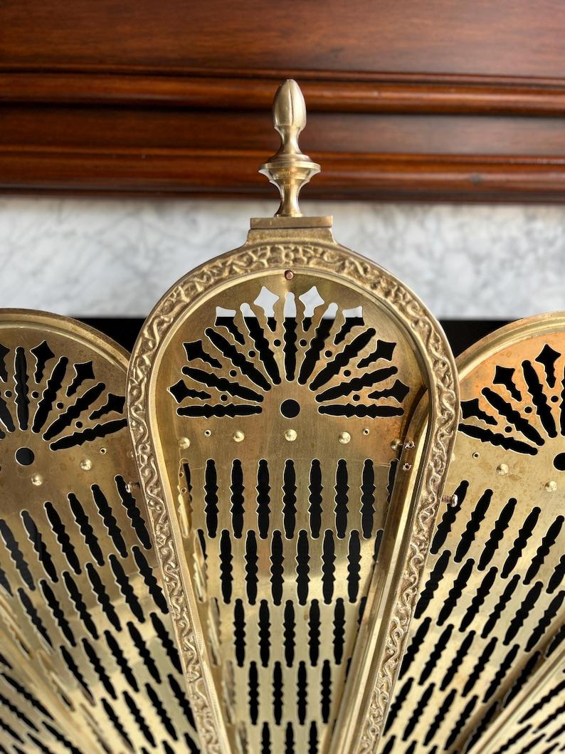 Vintage Brass Peacock Style Gargoyle Folding Fireplace Screen For Sale ...