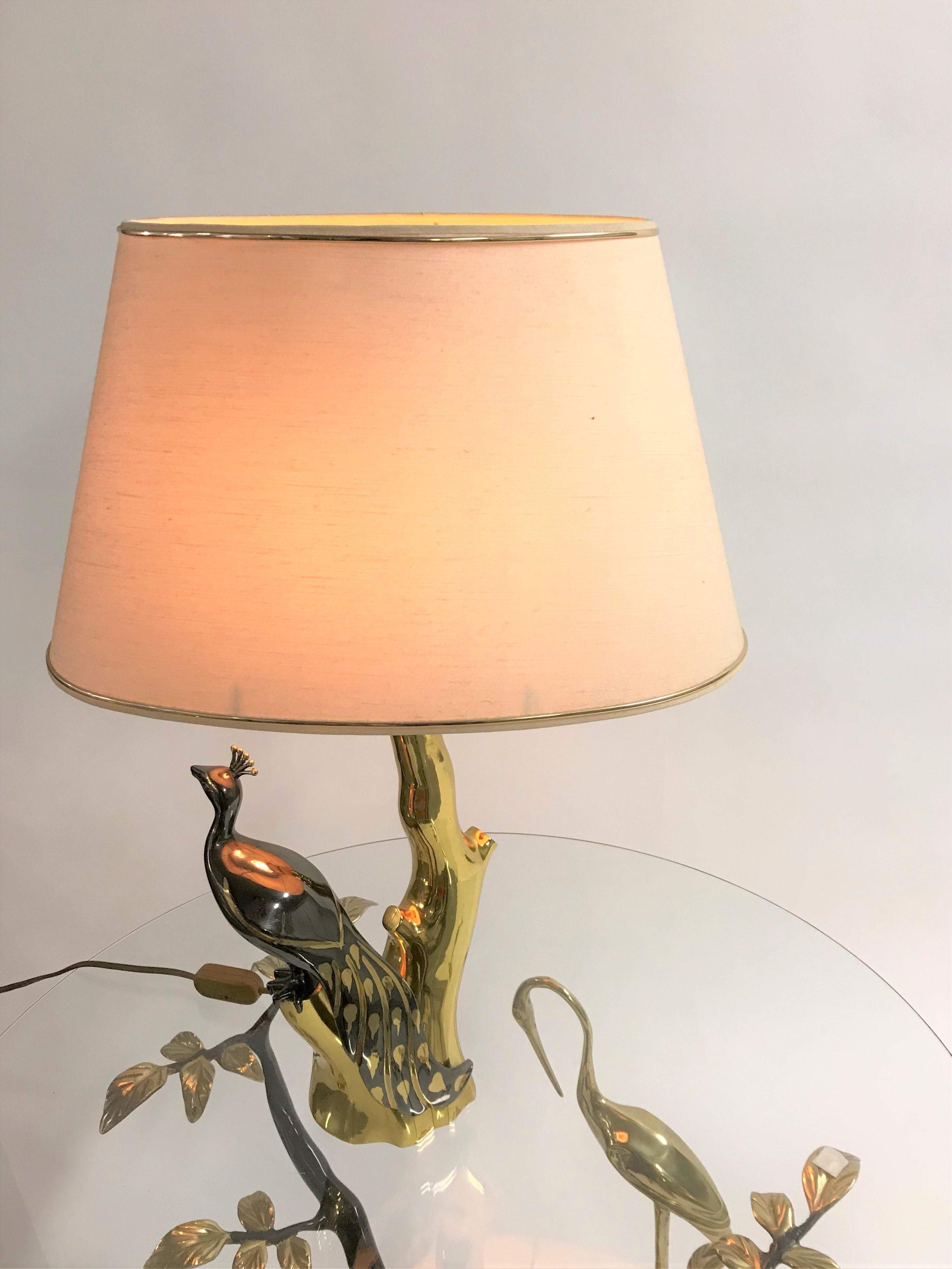Vintage Brass Peacock Table Lamp by Willy Daro, 1970s 4