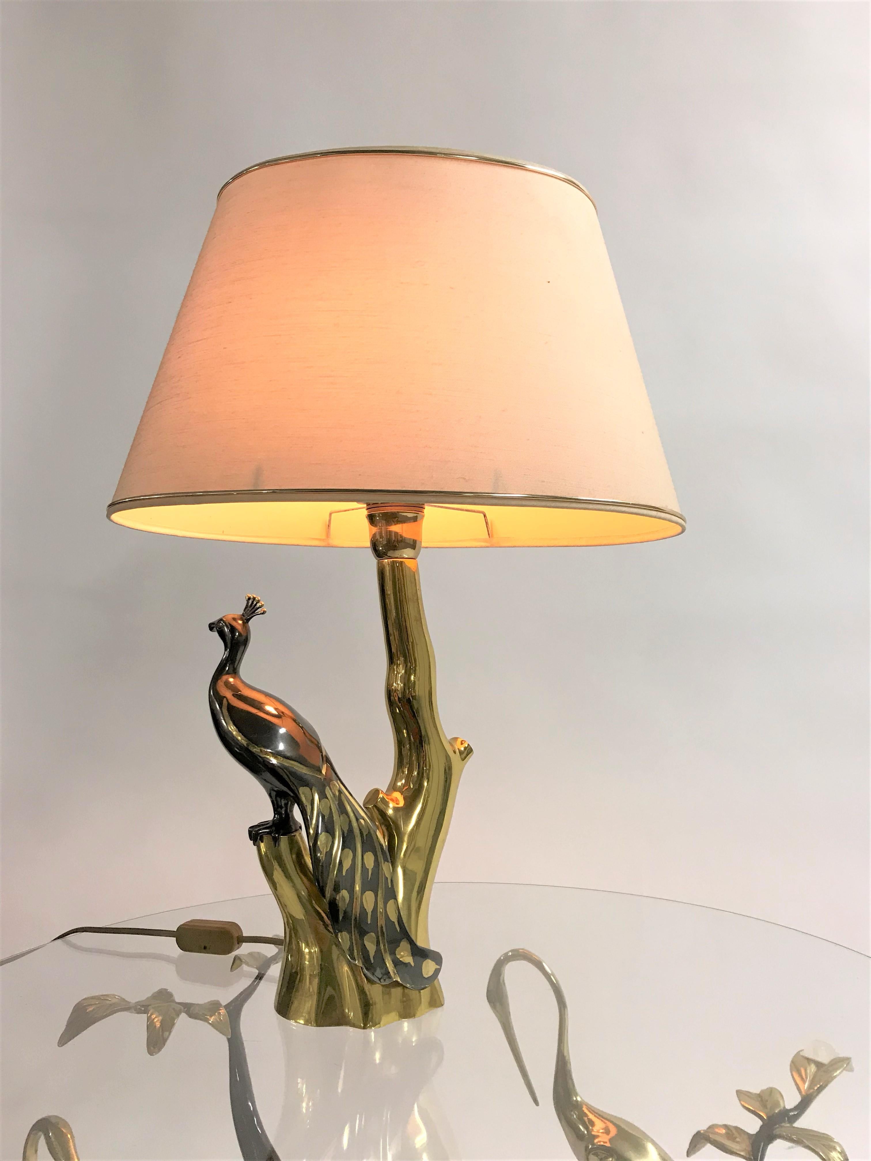 Vintage Brass Peacock Table Lamp by Willy Daro, 1970s 5