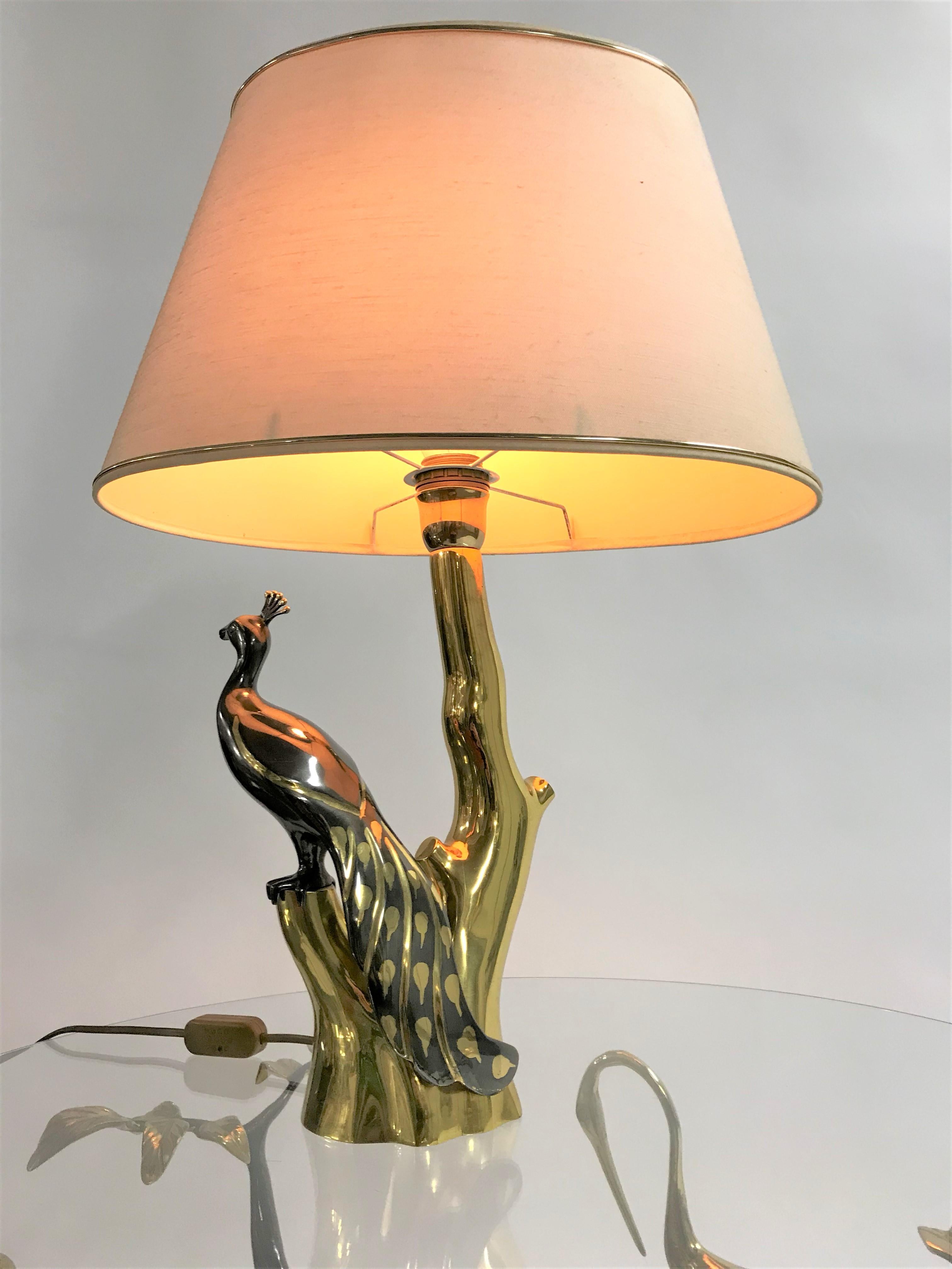 Vintage Brass Peacock Table Lamp by Willy Daro, 1970s 7