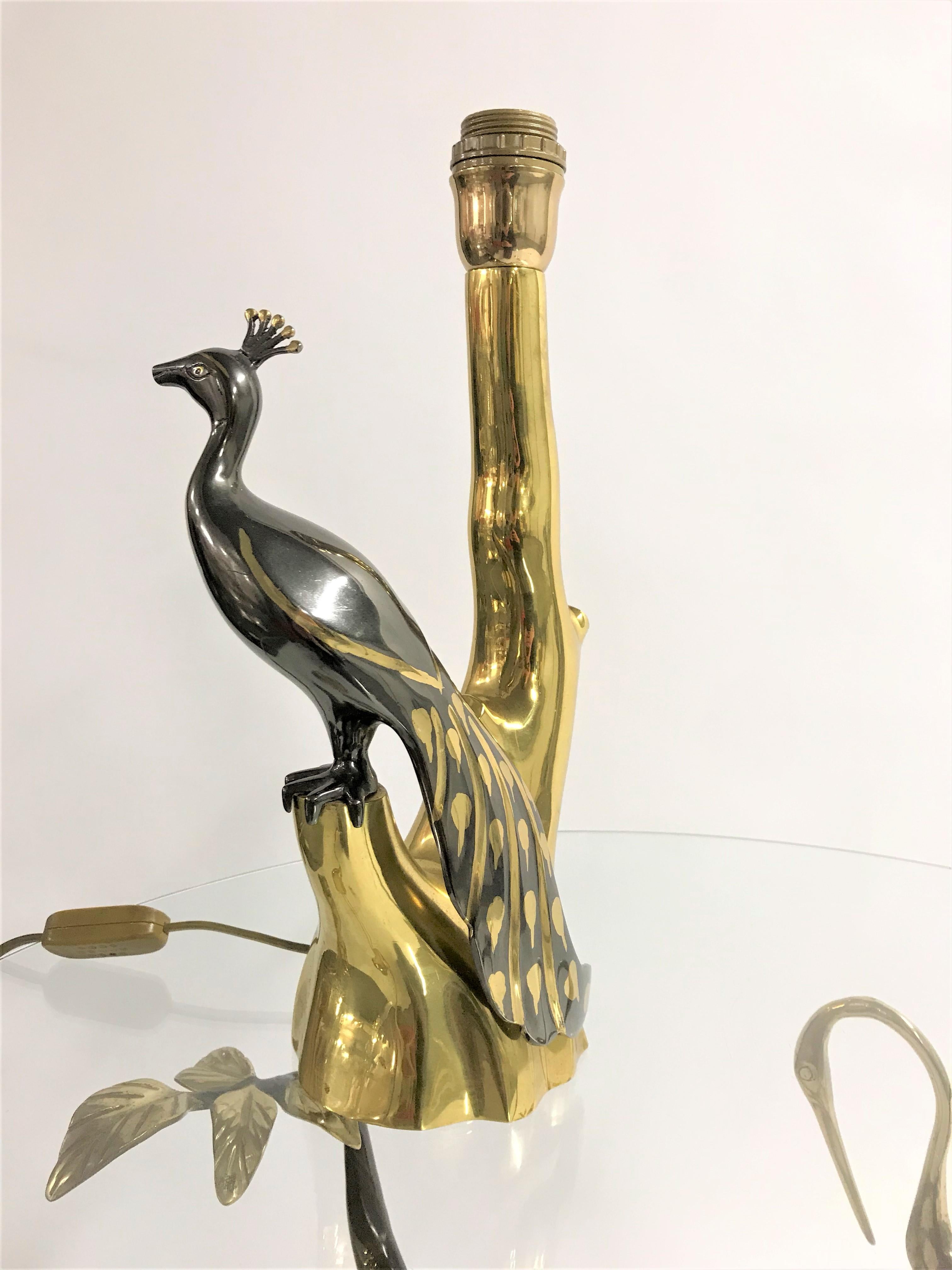 Hollywood Regency Vintage Brass Peacock Table Lamp by Willy Daro, 1970s