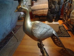 Vintage Brass Peacock Table with Glass Top