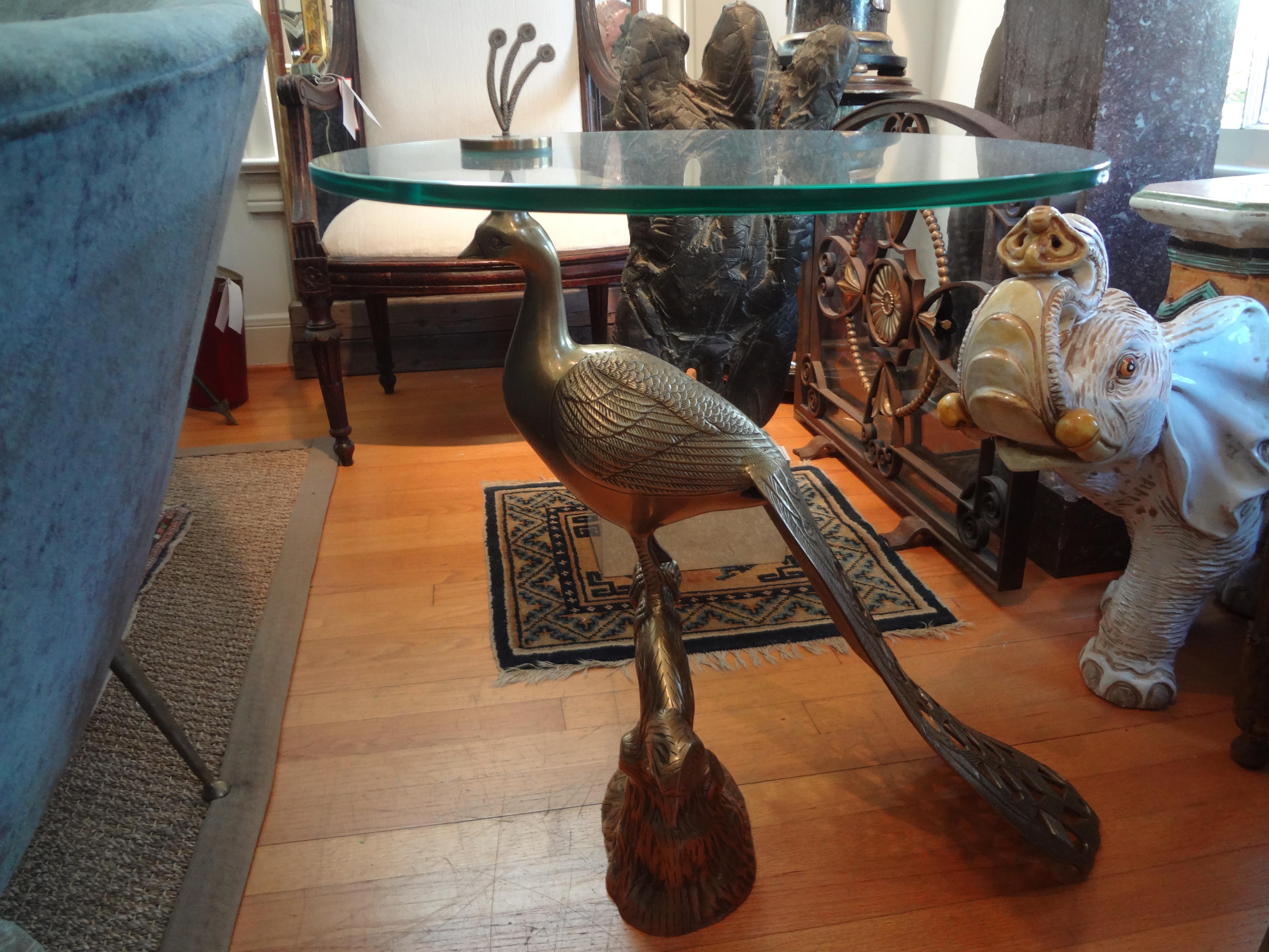 Vintage Brass Peacock Table with Glass Top 3