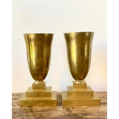 Vintage Brass Pedestal Urns - A Pair
