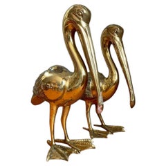 Vintage Brass Pelican Sculptures - A Pair