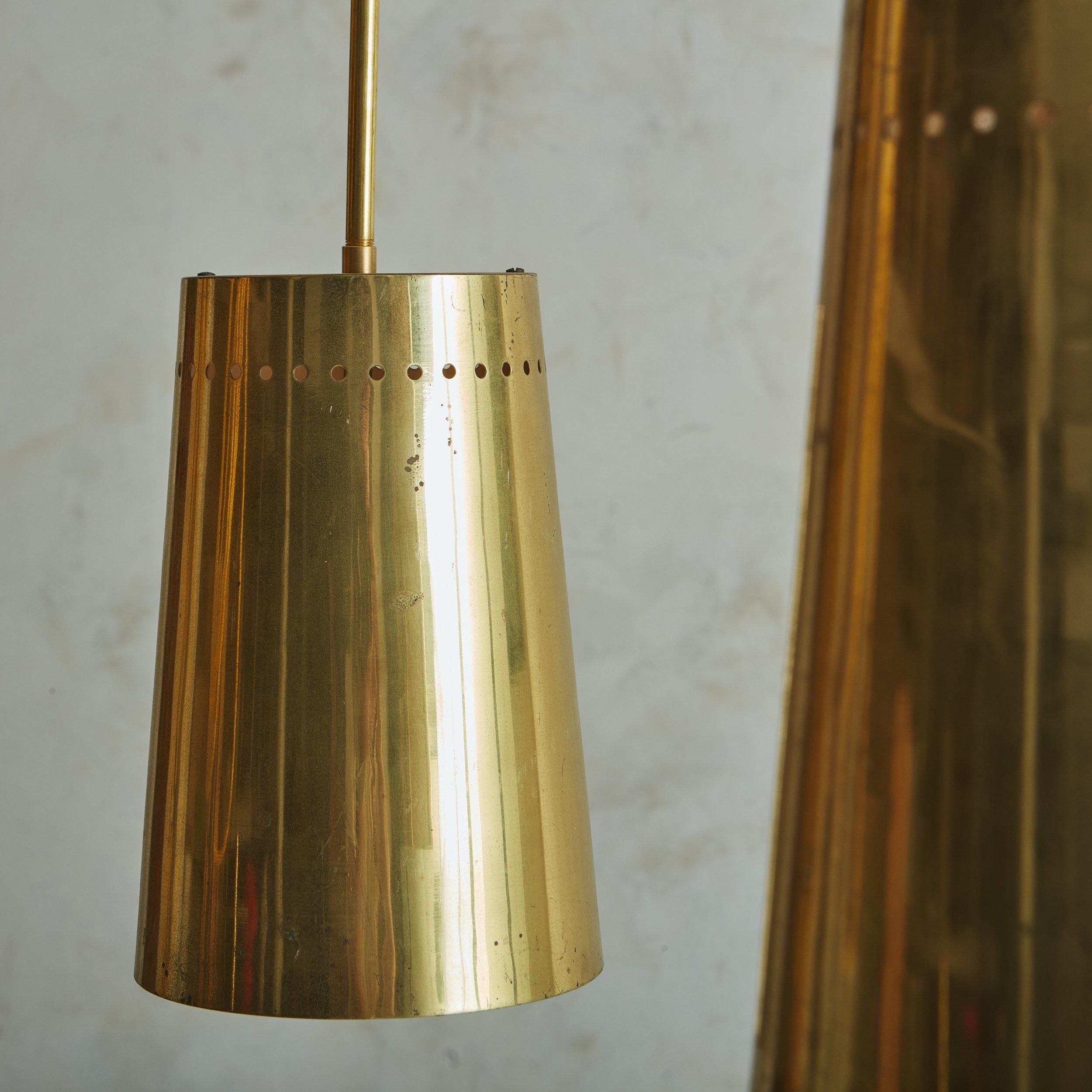 Vintage Brass Pendant Light with Perforated Trim - 2 Available For Sale 1