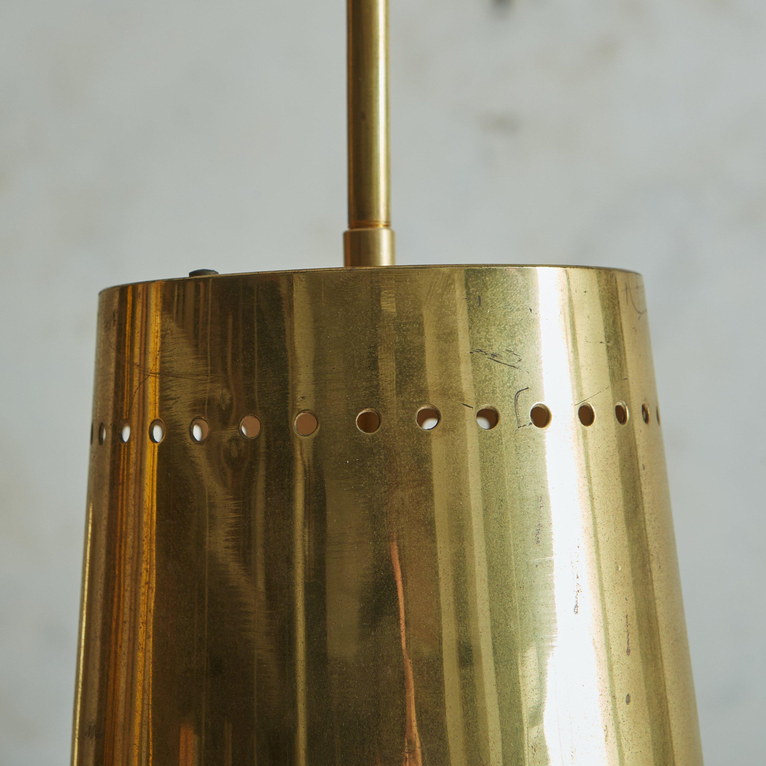 Vintage Brass Pendant Light with Perforated Trim - 2 Available For Sale 2