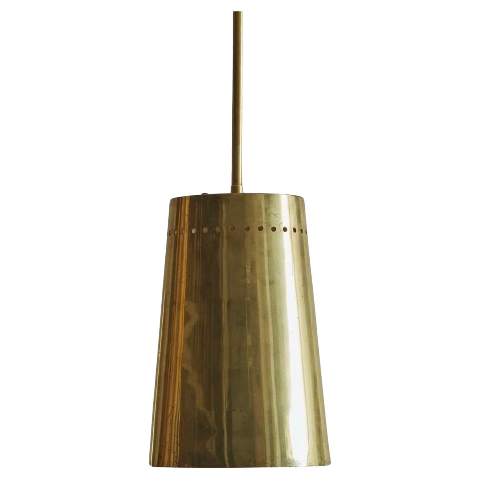 Vintage Brass Pendant Light with Perforated Trim - 2 Available For Sale