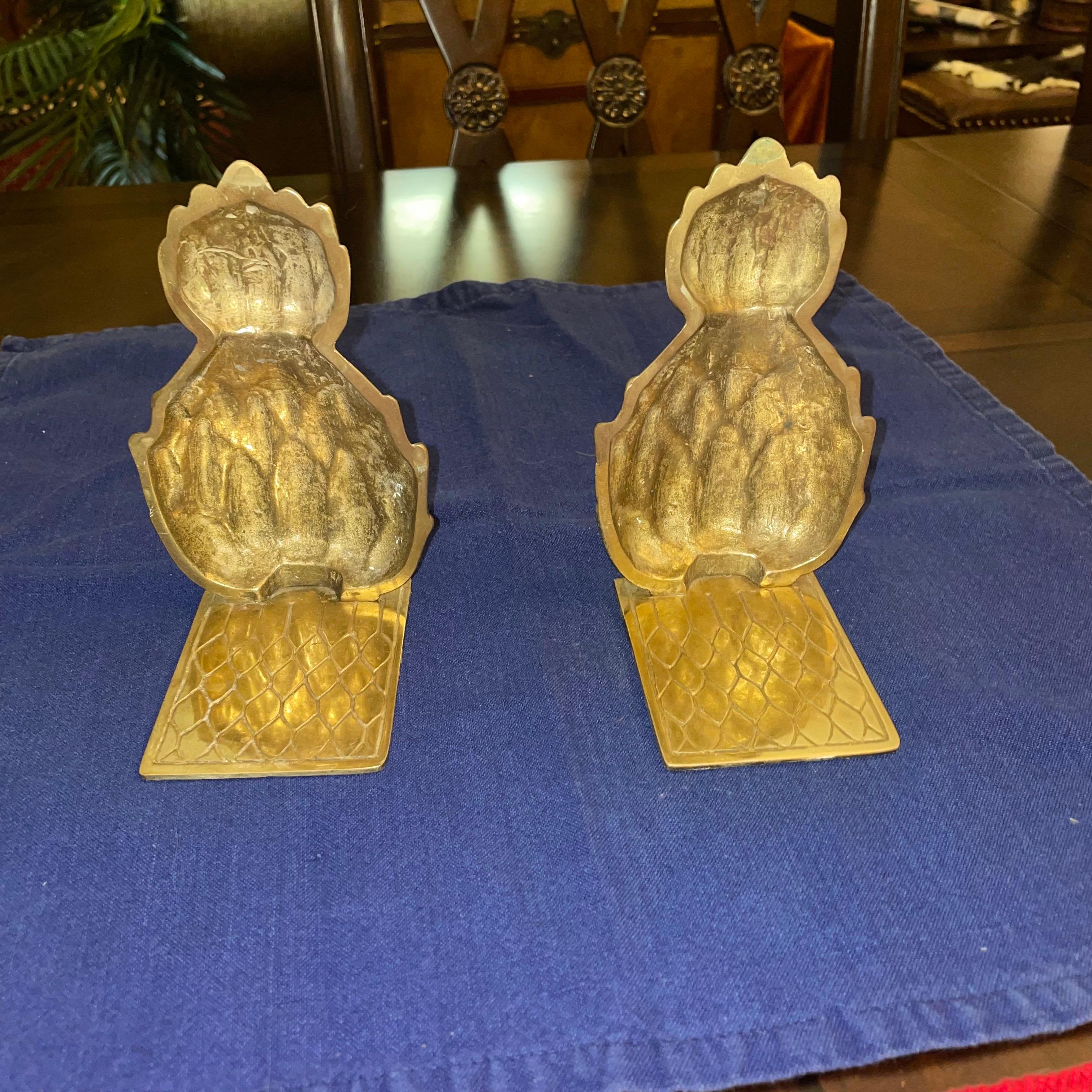 Indian Vintage Brass Pineapple Bookends, a Pair For Sale