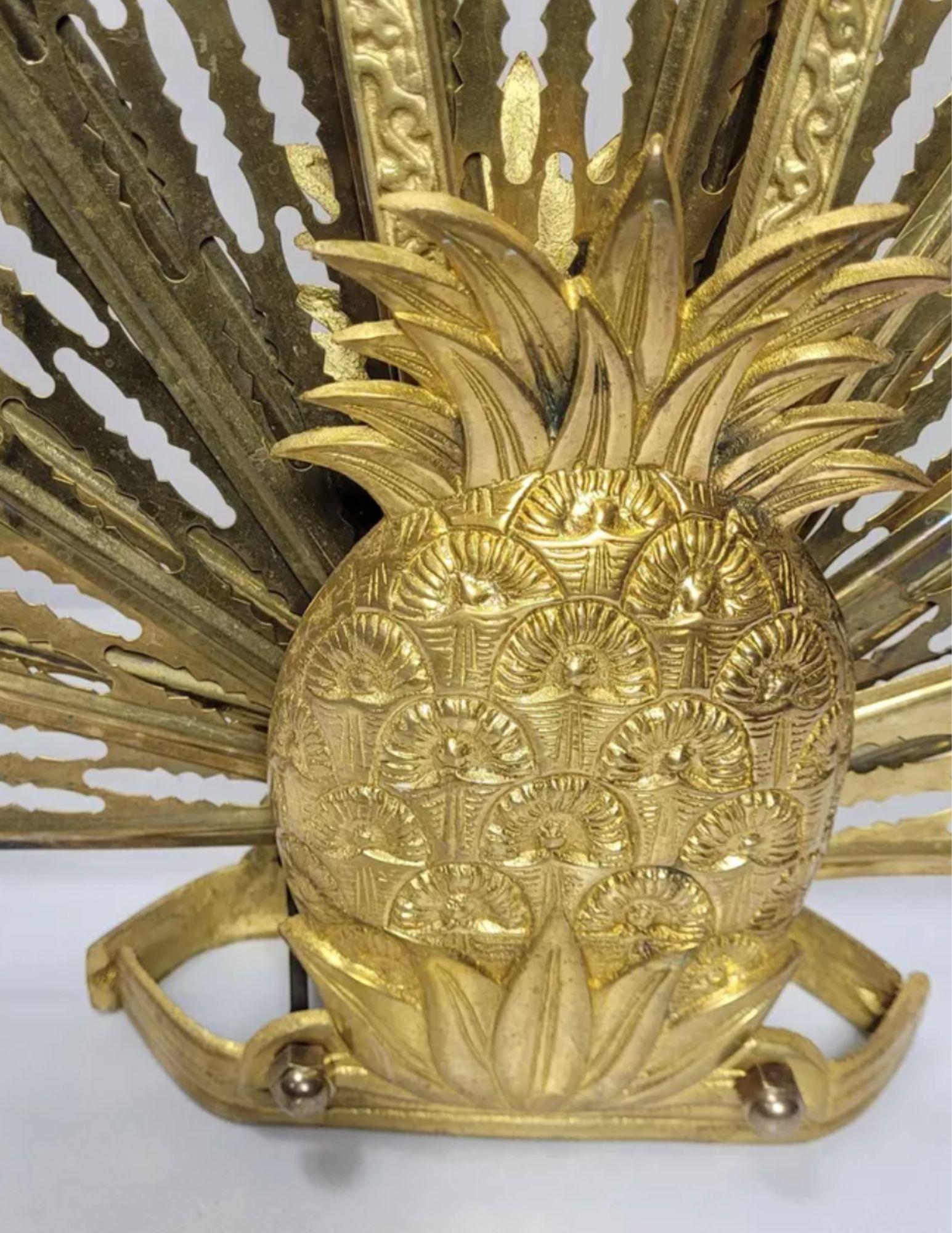 American Vintage Brass Pineapple Folding Fan Fireplace Screen