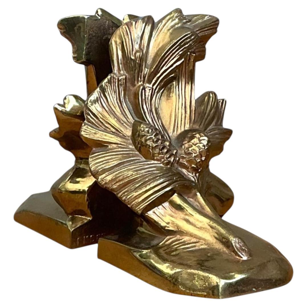 Vintage Brass Pinecone Bookends For Sale