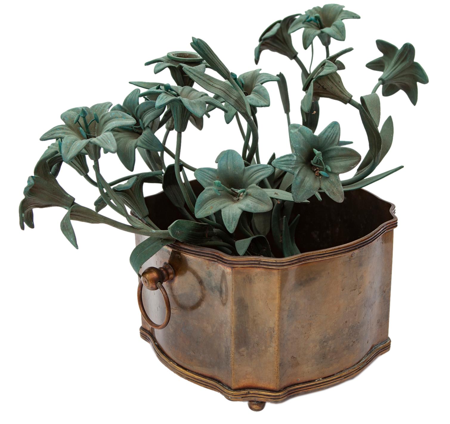 Early Victorian Vintage Brass Paneled Planter  For Sale