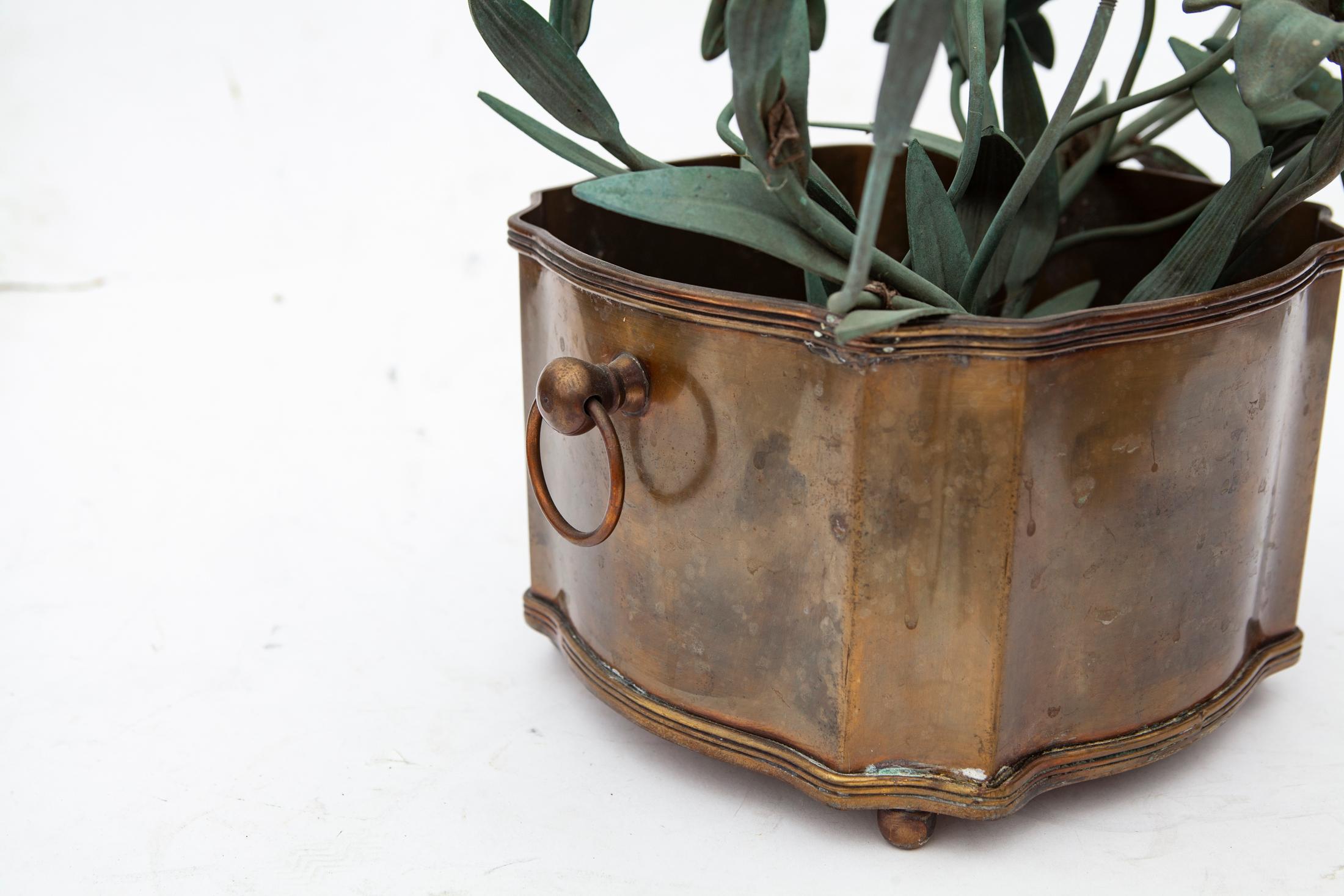 Vintage Brass Paneled Planter  In Good Condition For Sale In Malibu, CA