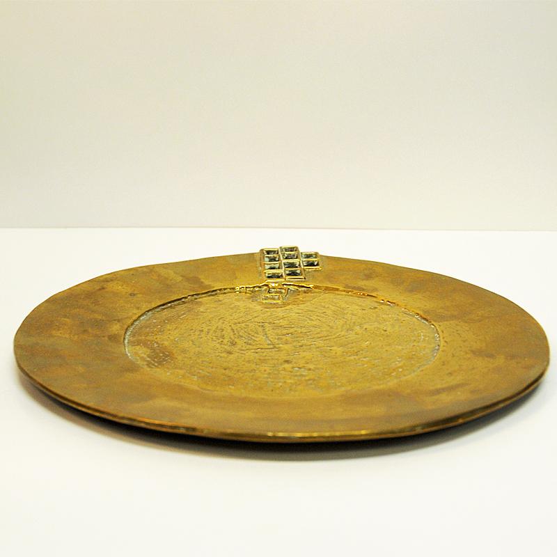 Late 20th Century Vintage Brass Plate or Dish with Square Holes from the 1970s