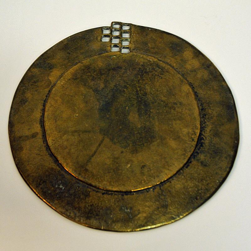 Vintage Brass Plate or Dish with Square Holes from the 1970s 1