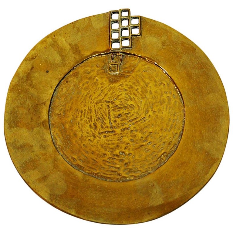 Vintage Brass Plate or Dish with Square Holes from the 1970s at 1stDibs