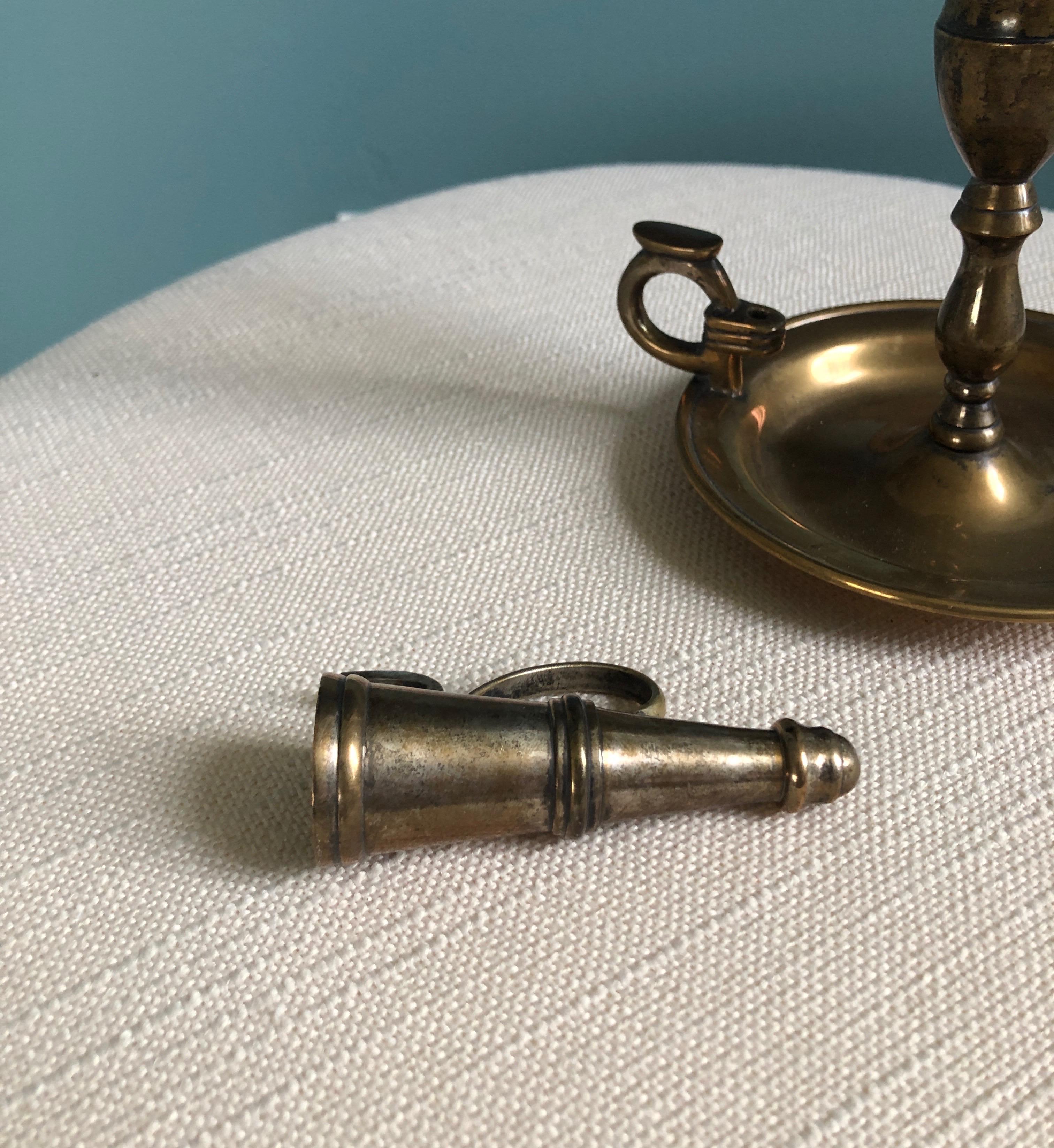 Machine-Made Vintage Brass-Plated Round Candleholder with Snuffer