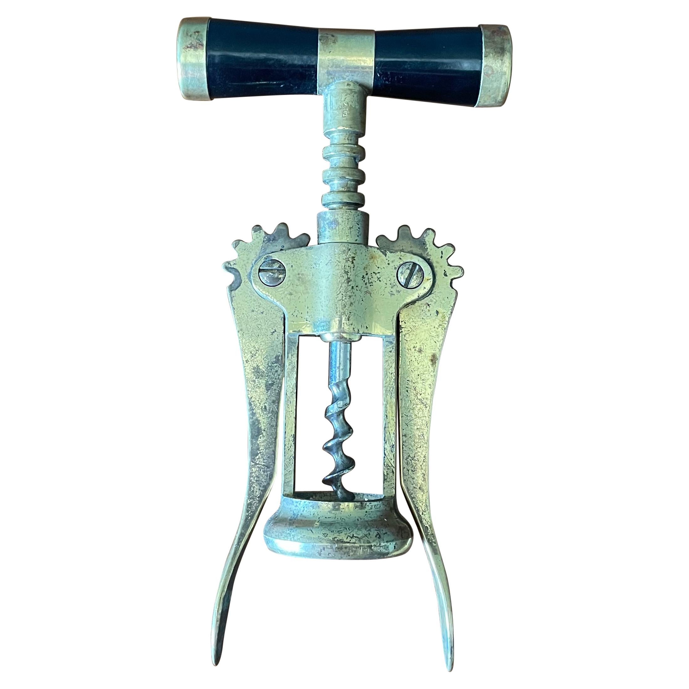 Vintage Brass Plated Wine Opener with Heavy Patina