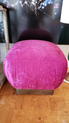 Vintage Brass Plinth Base Ottoman 'Fuschia Velvet'