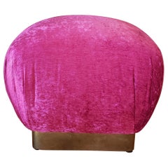 Vintage Brass Plinth Base Ottoman 'Fuschia Velvet'