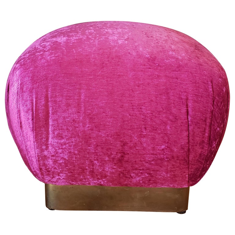 Pinth Base Rectangular Ottman Vintage Brass Plinth Base Ottoman 'Fuschia Velvet' For Sale at 1stDibs