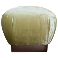 Vintage Brass Plinth Base Ottoman Reupholstered in Citrine Velvet